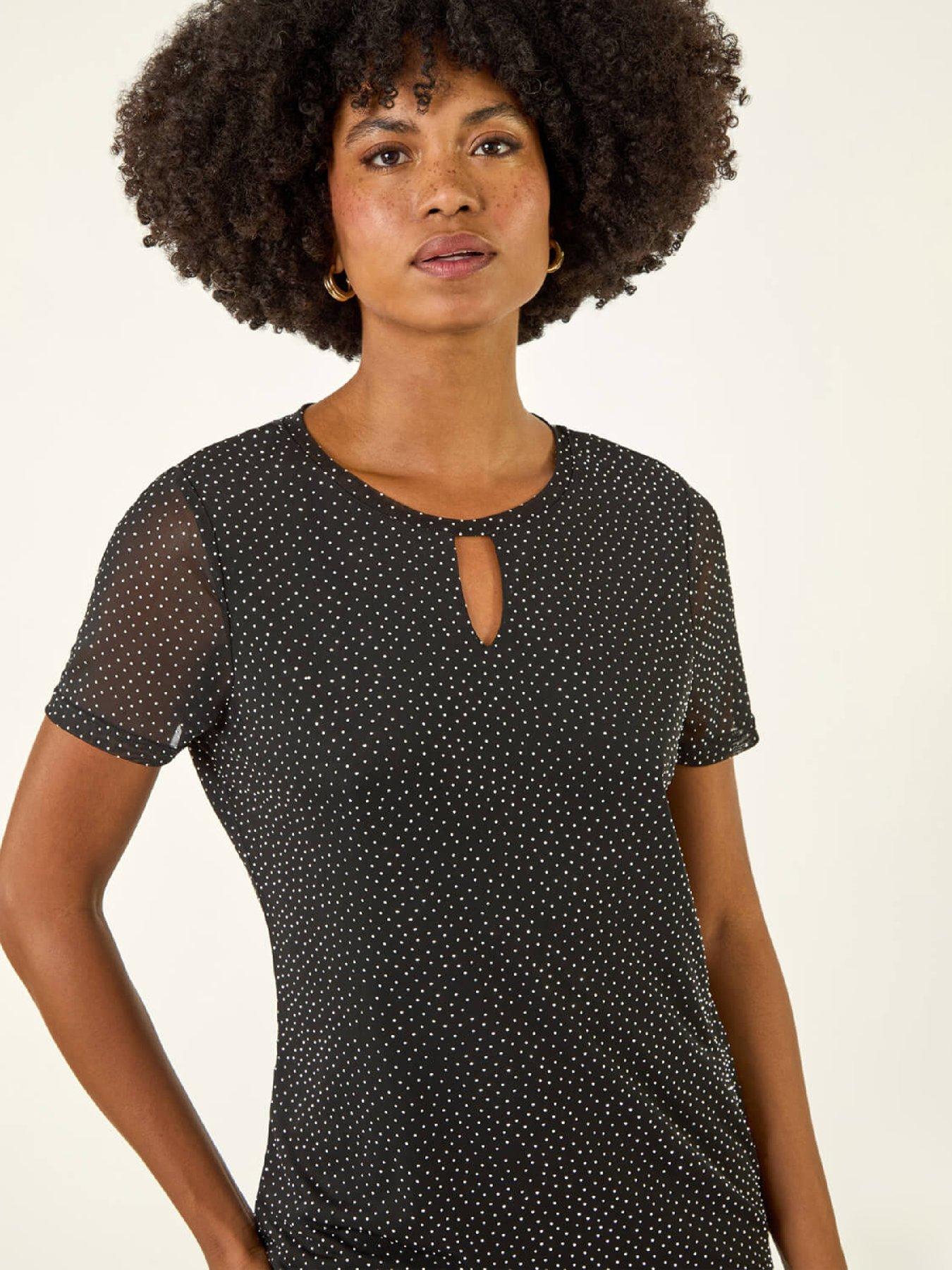  image of roman-hotfix-keyhole-stretch-top-black