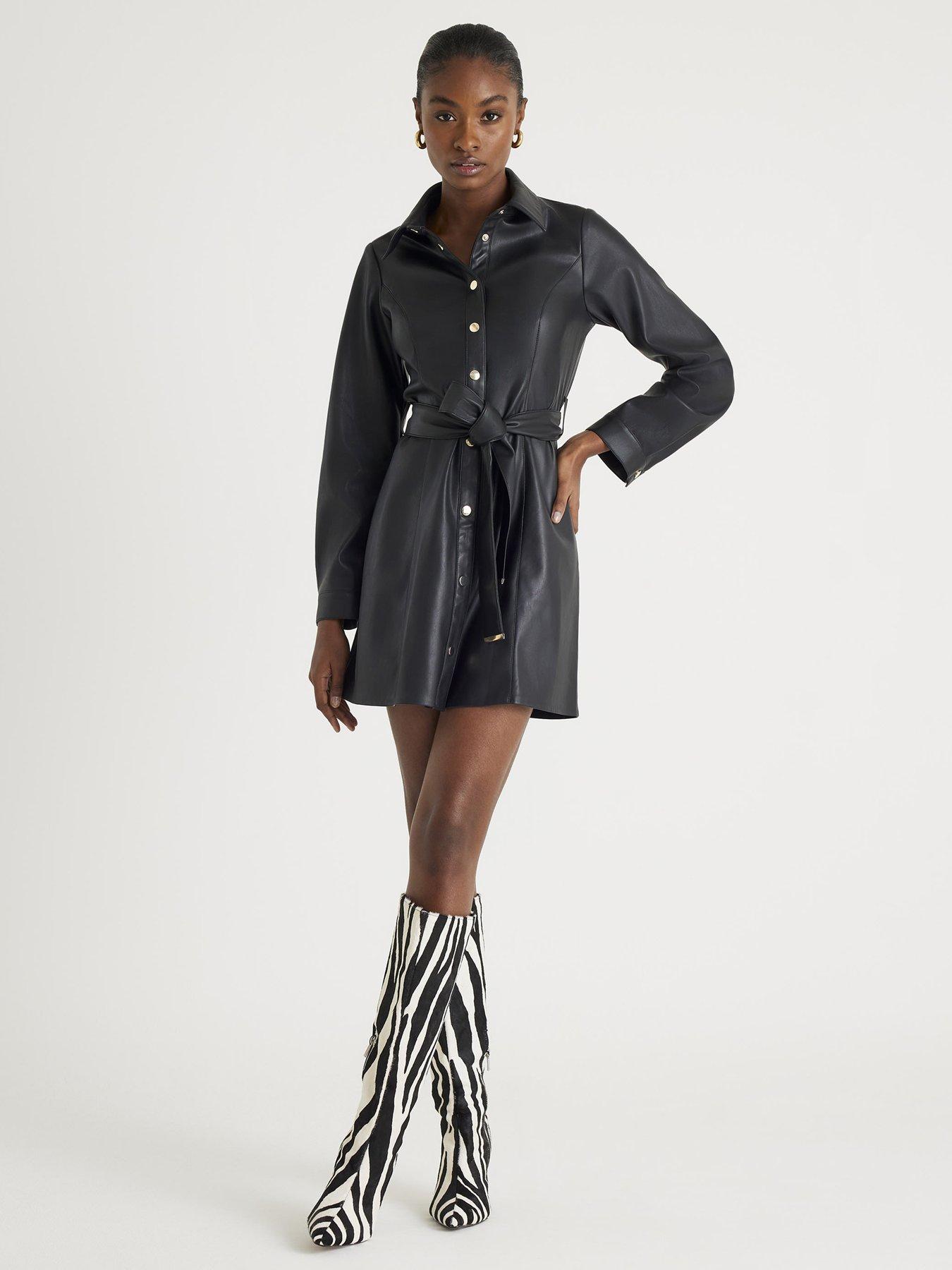 front image of river-island-belted-core-day-dress-black