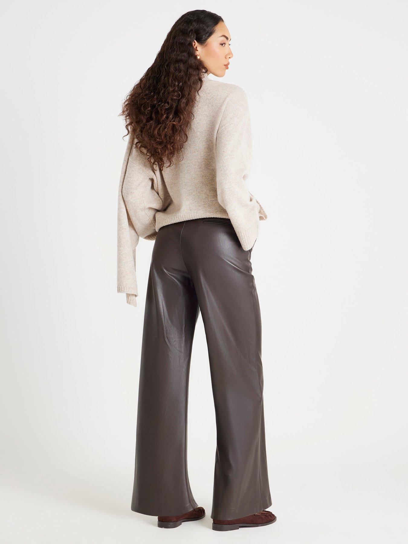  image of river-island-belted-wide-leg-trouser-brown