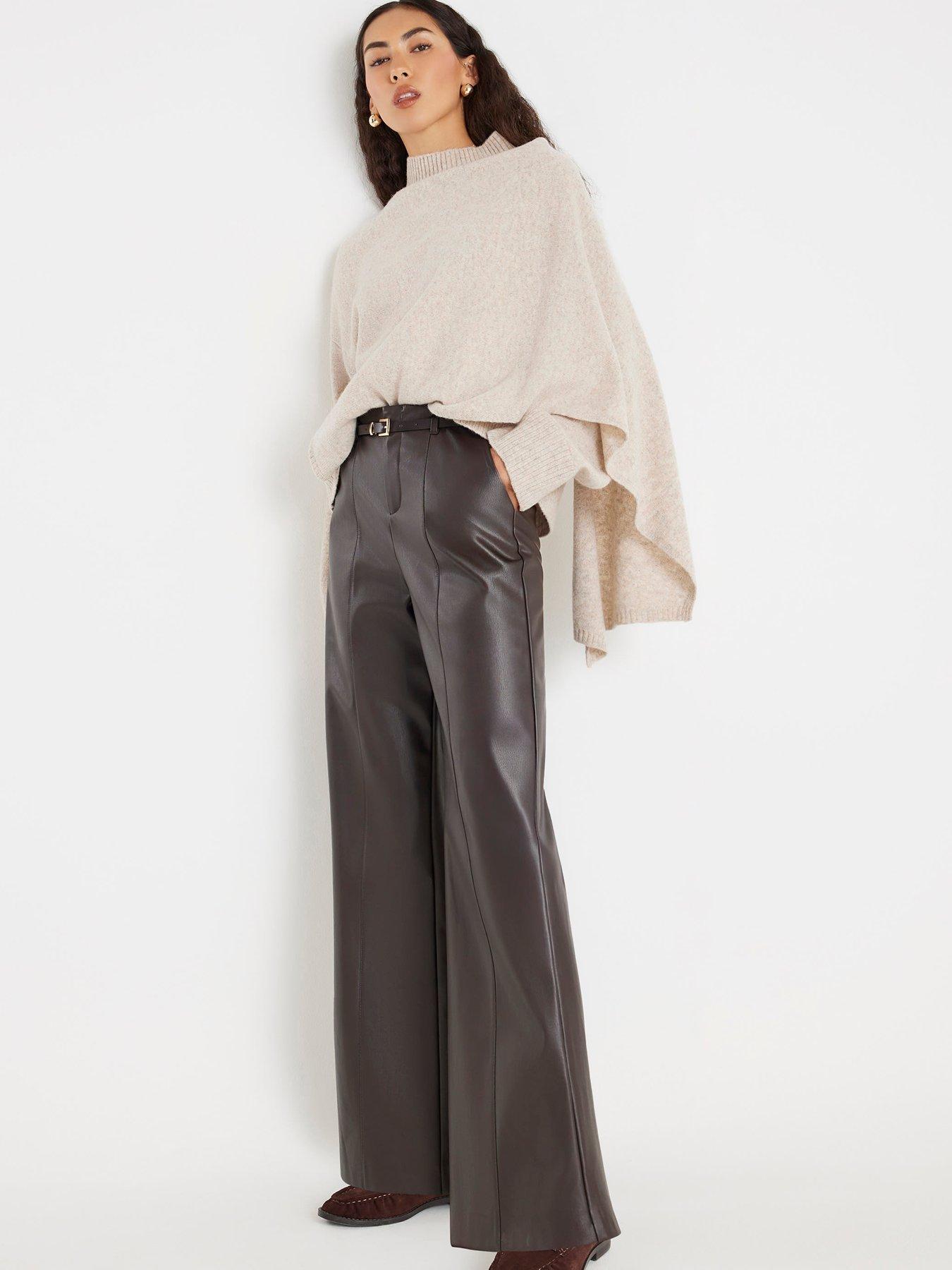  image of river-island-belted-wide-leg-trouser-brown