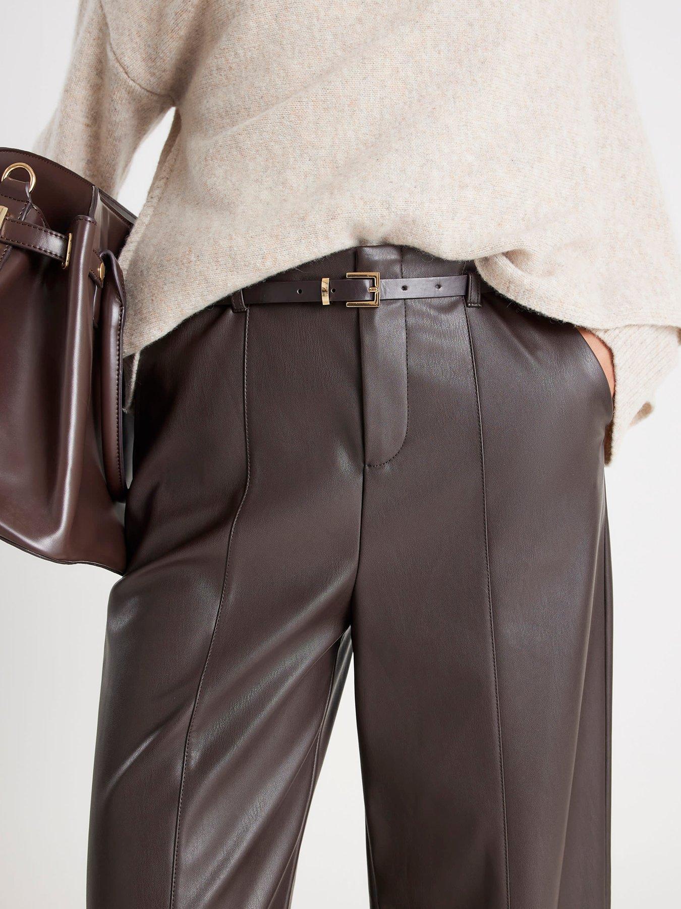  image of river-island-belted-wide-leg-trouser-brown
