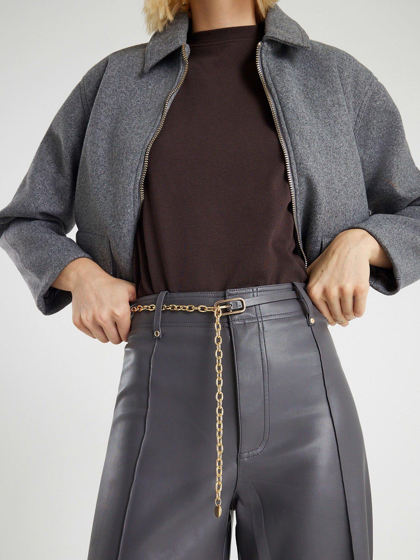 image of river-island-chain-belt-seam-detail-trouser-grey