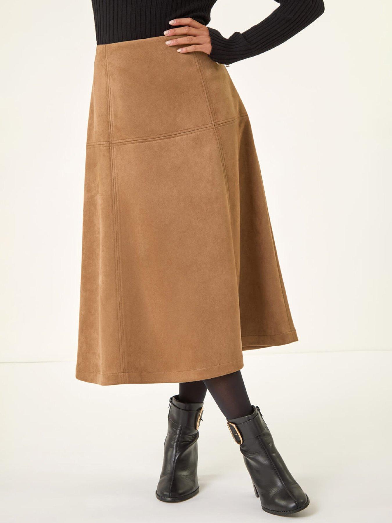 Roman Petite Suede A-line Skirt - Tan