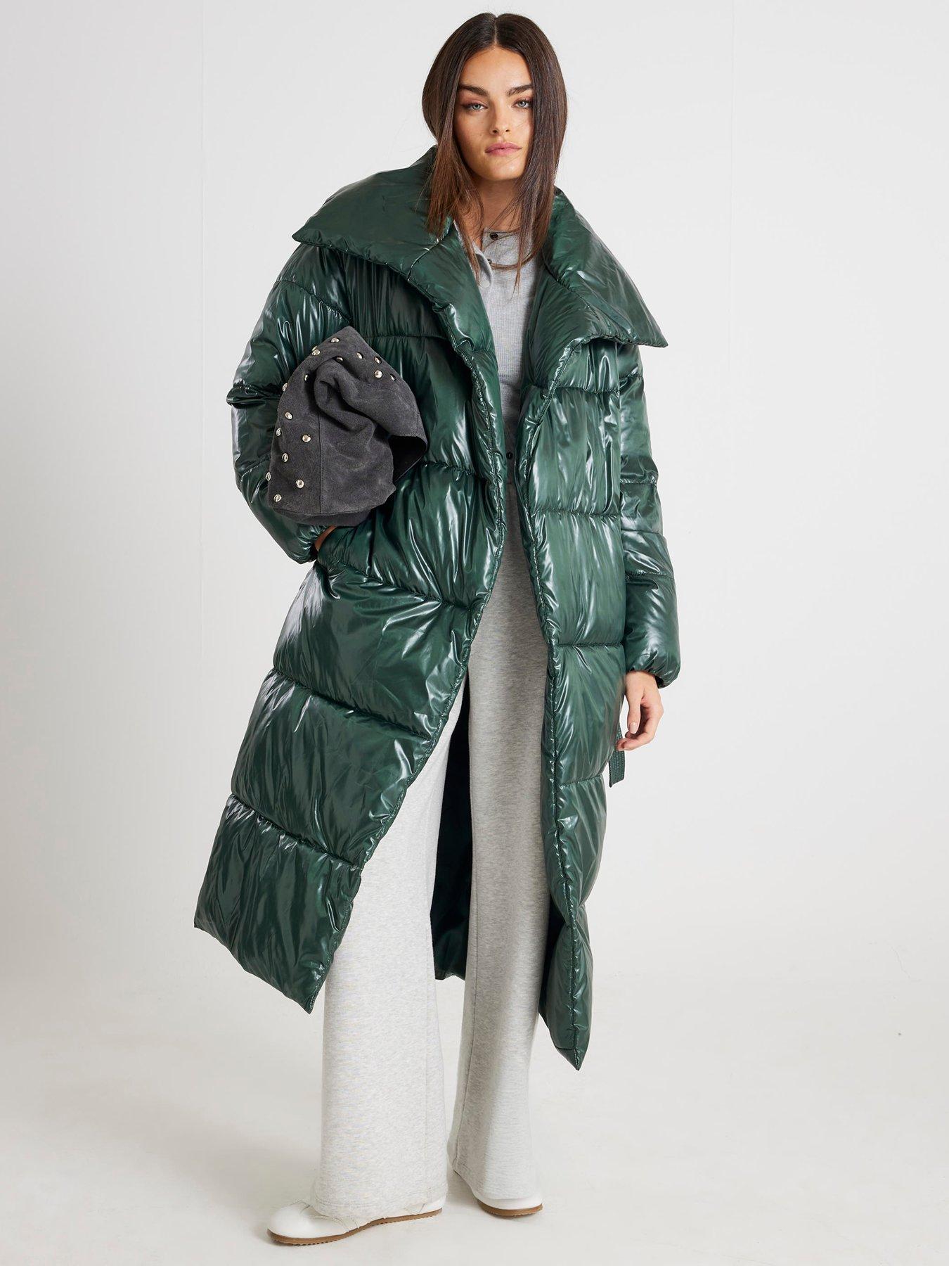 River Island High Shine Duvet Padded Coat - Green