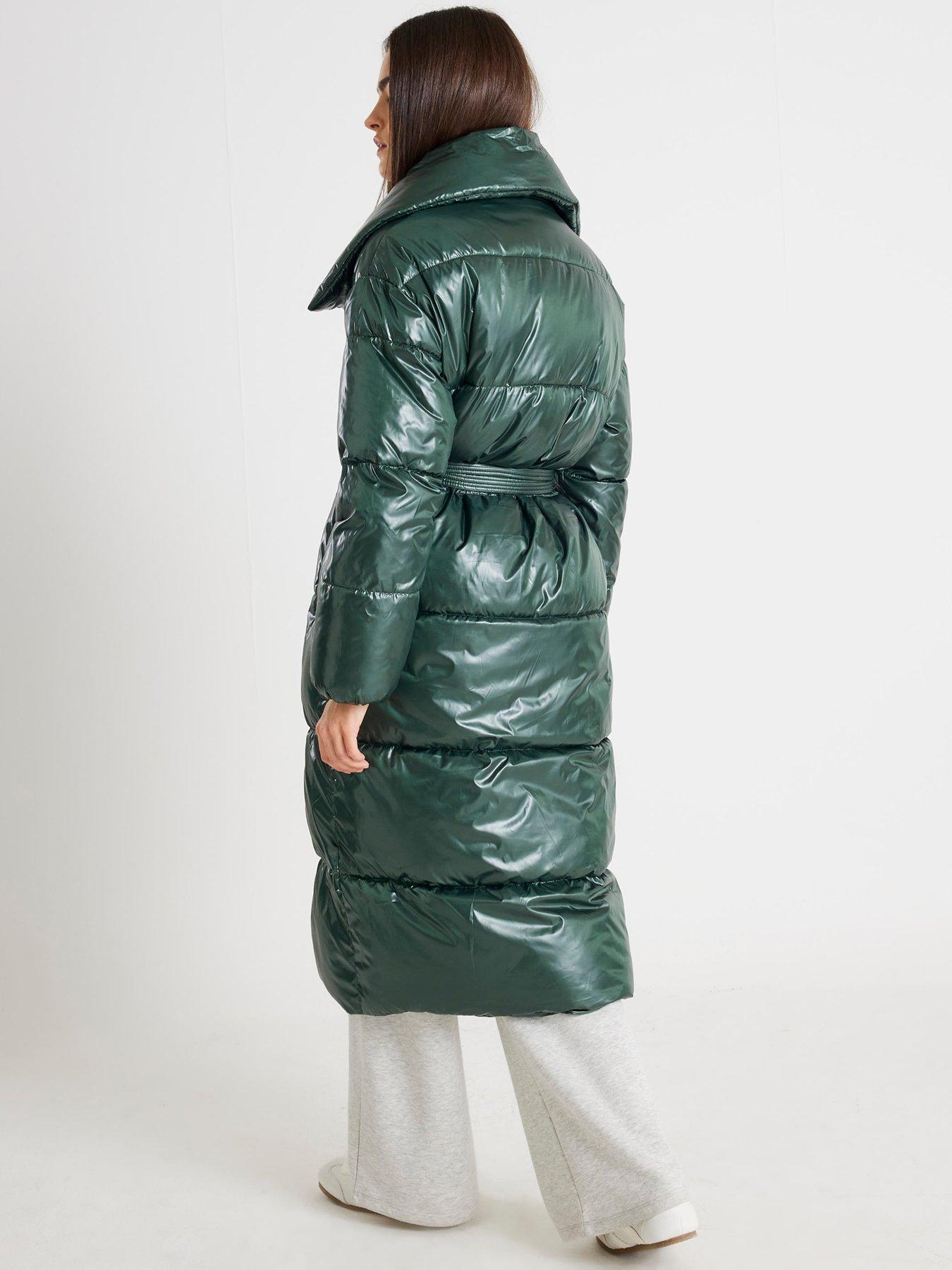 stillFront image of river-island-high-shine-duvet-padded-coat-green