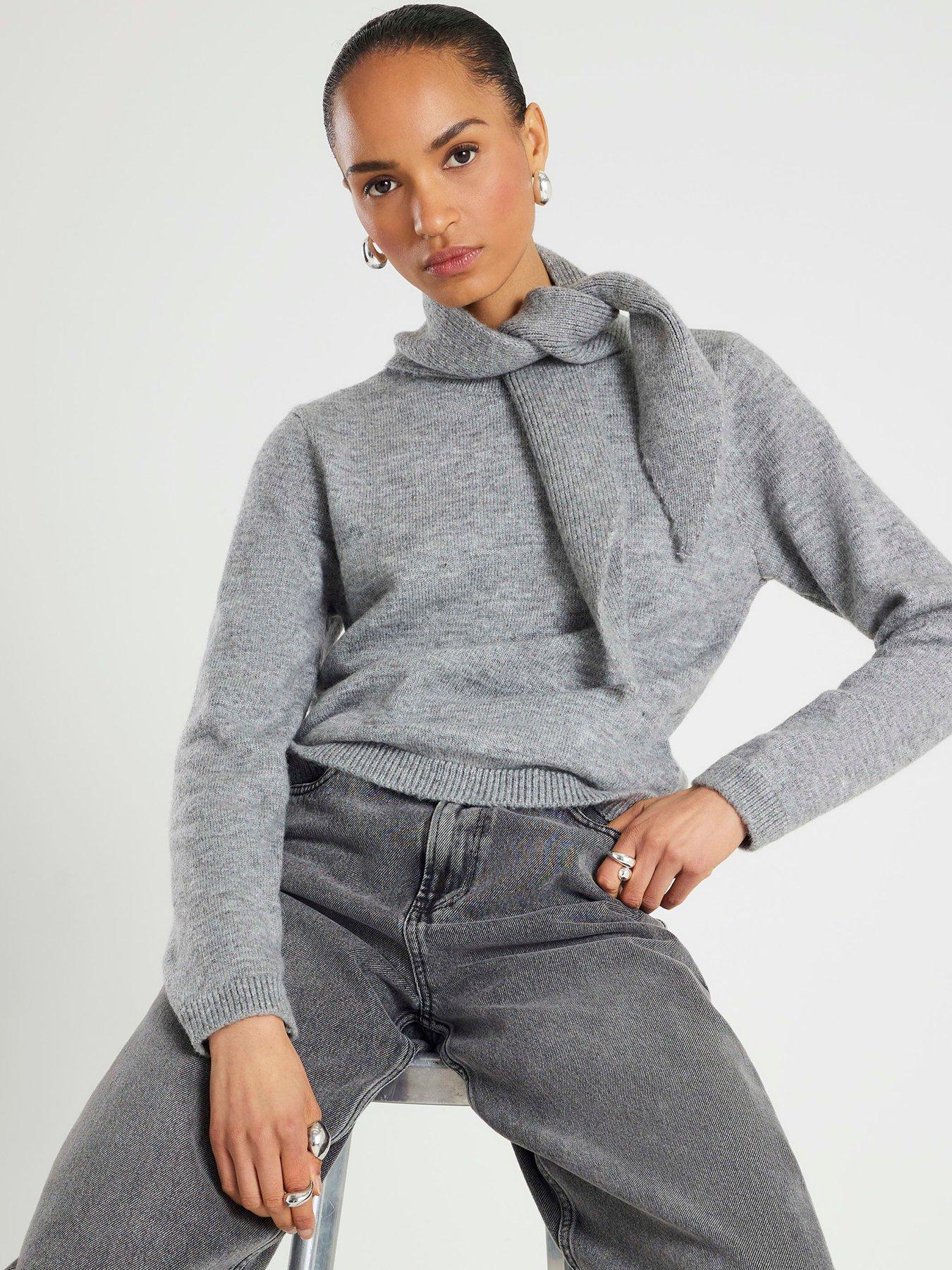 River Island Knit Scarf Jumper - Grey