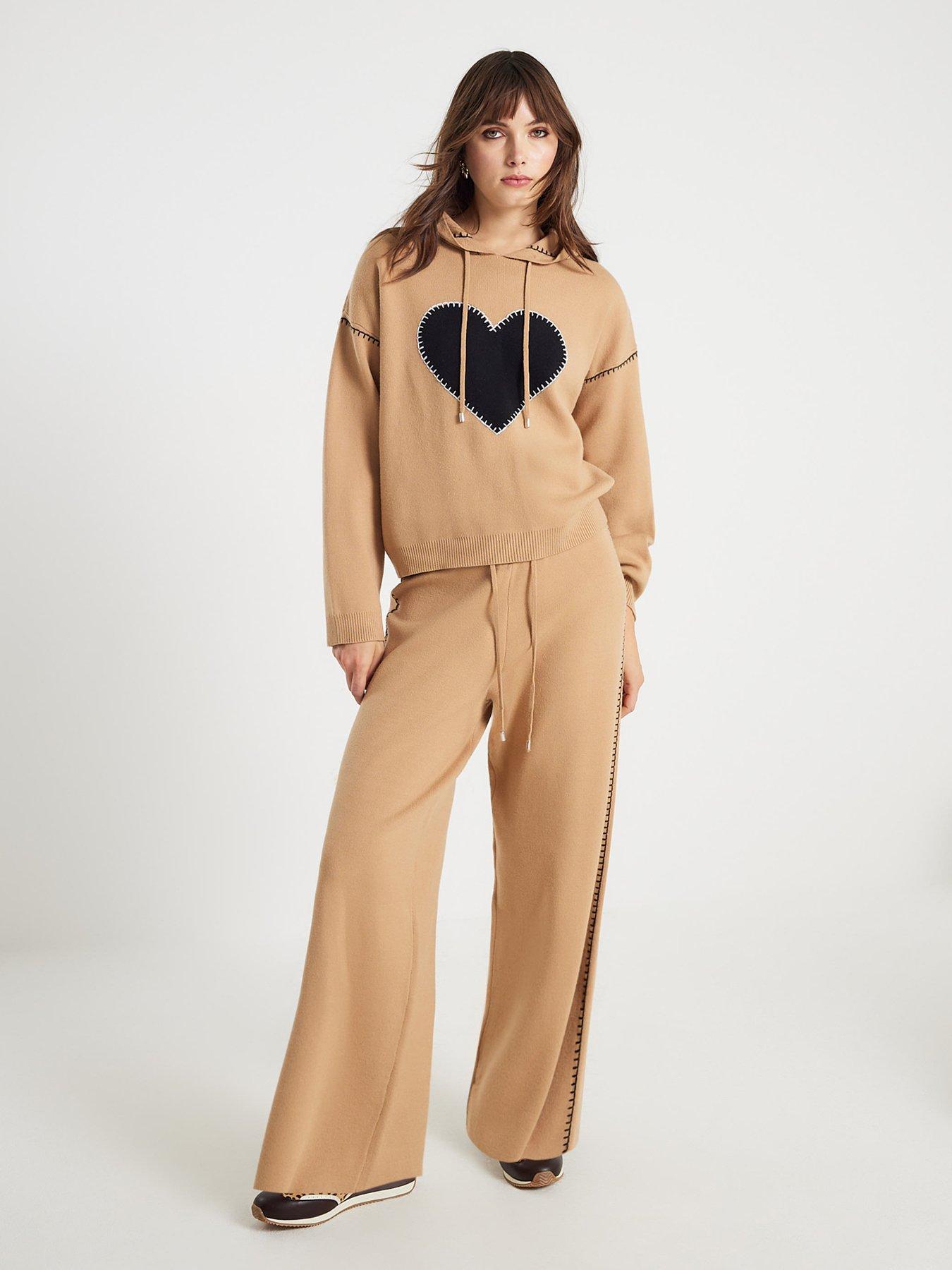 Image 3 of 4 of River Island Knitted Heart Hoodie - Brown