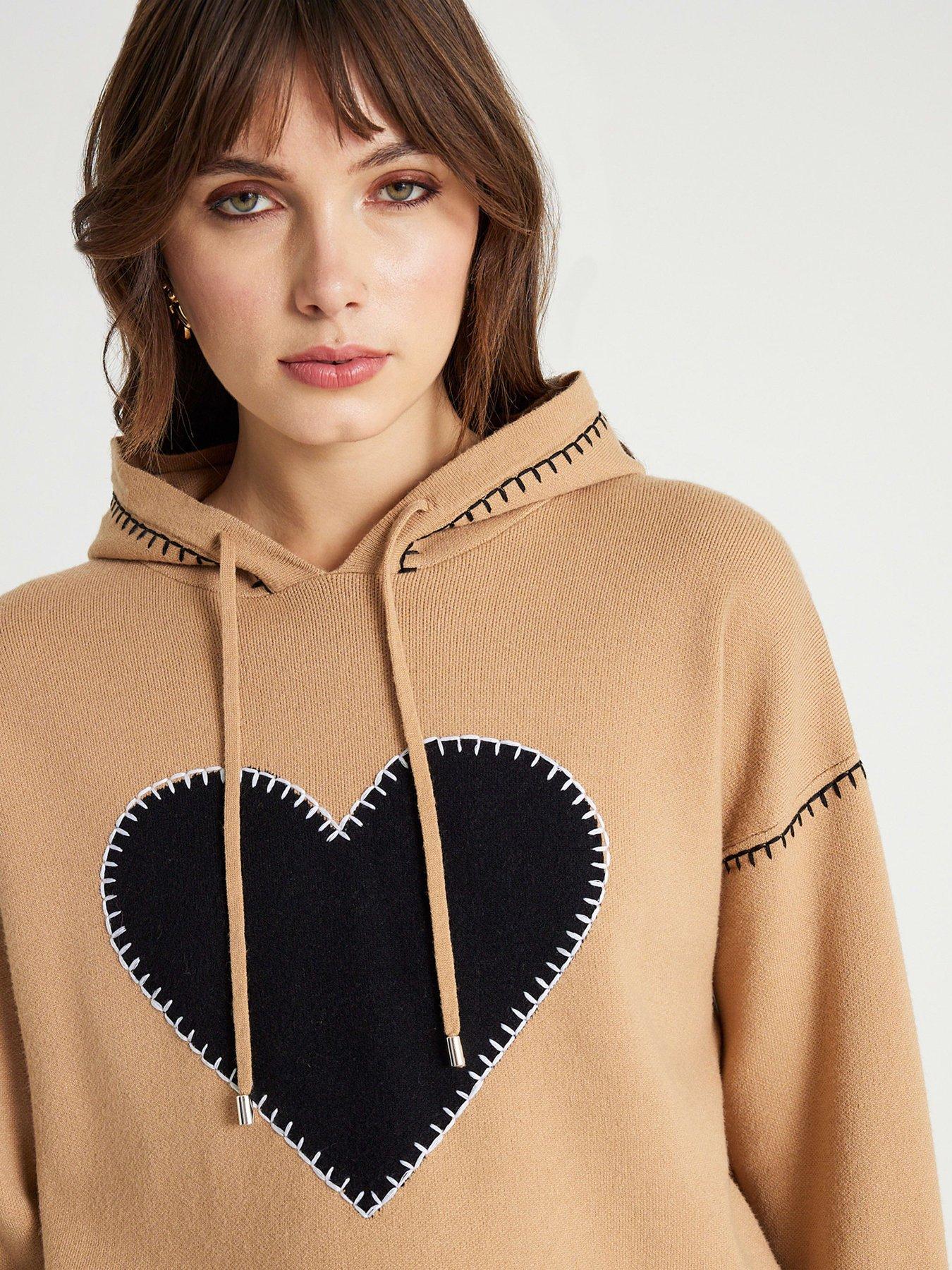 Image 4 of 4 of River Island Knitted Heart Hoodie - Brown