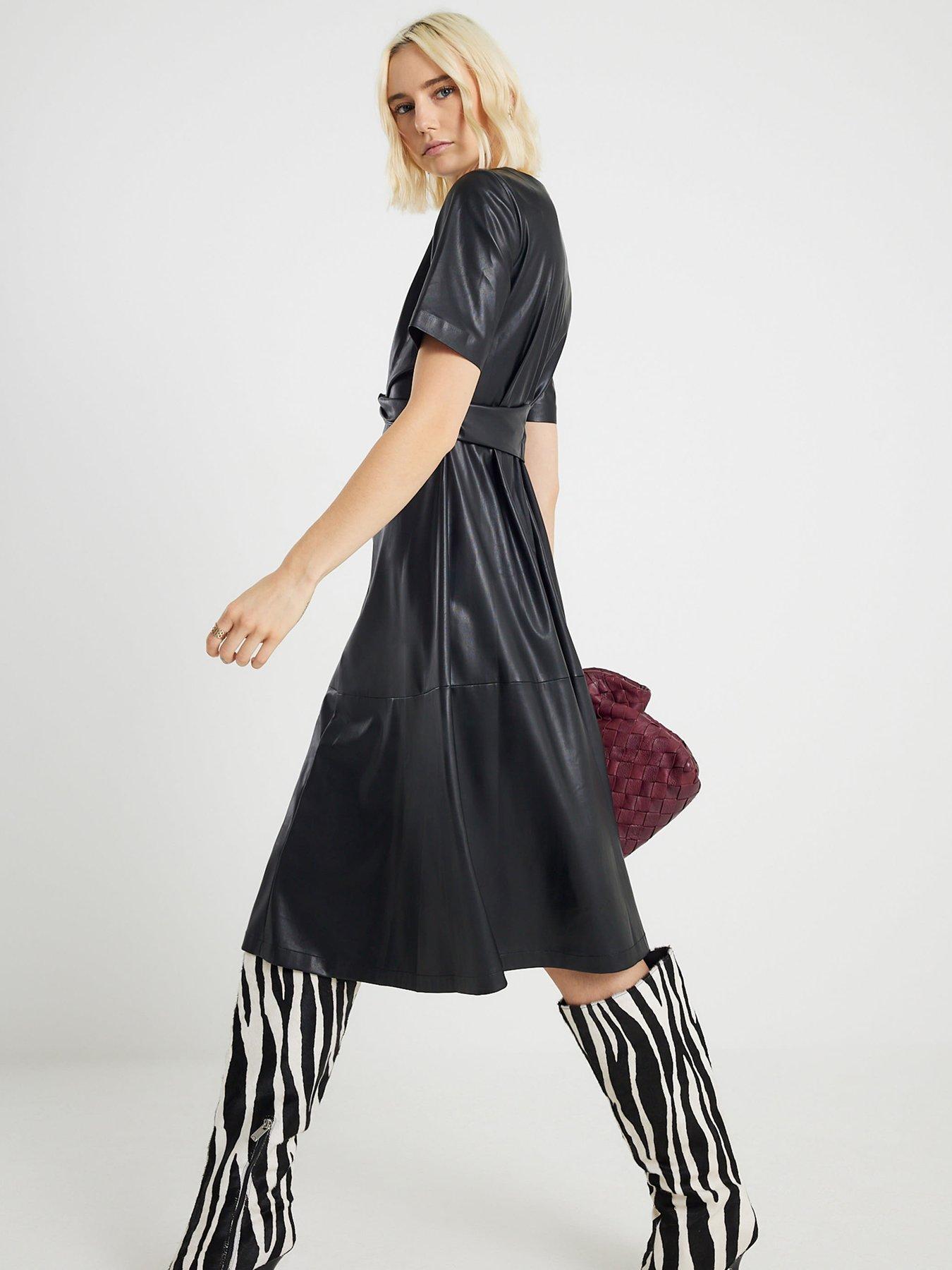  image of river-island-long-buckle-detail-swing-dress-black
