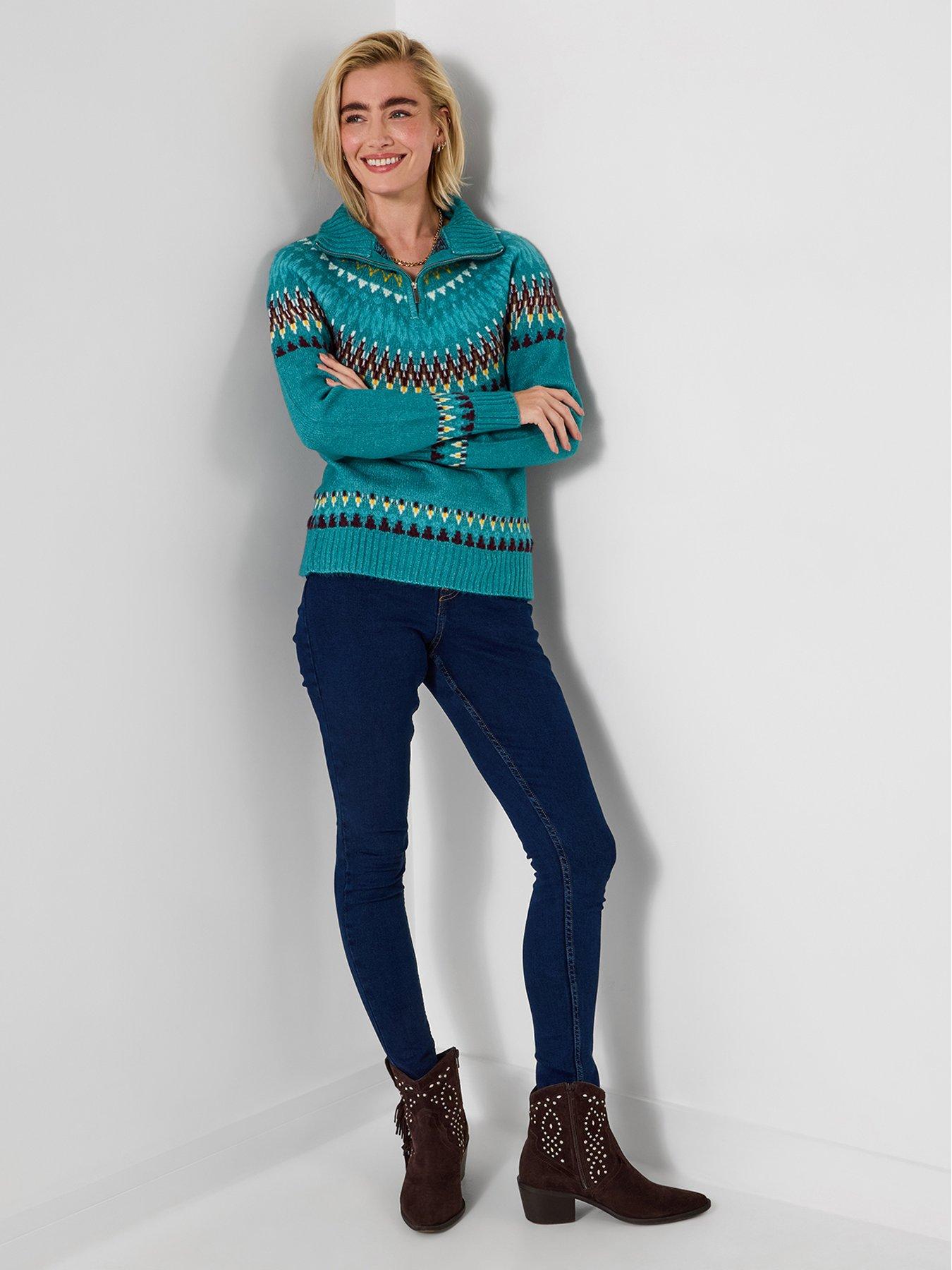  image of joe-browns-cosy-cabin-half-zip-jumper-turquoise
