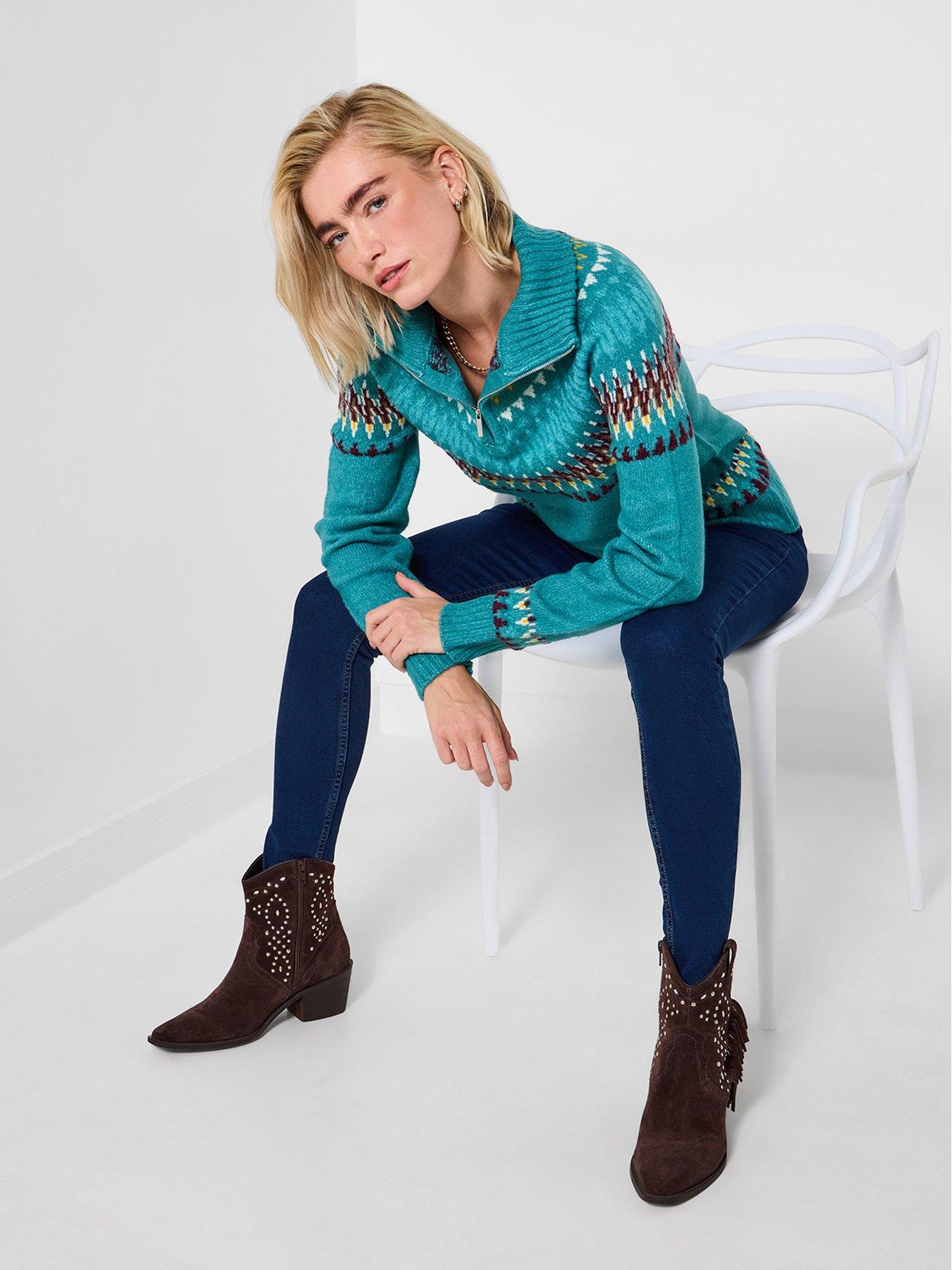  image of joe-browns-cosy-cabin-half-zip-jumper-turquoise