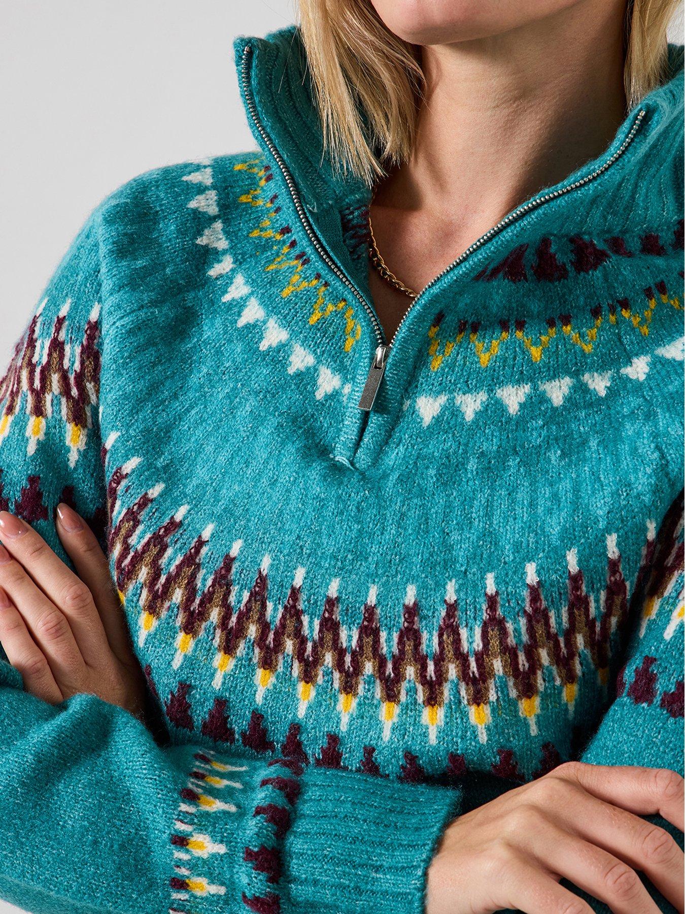  image of joe-browns-cosy-cabin-half-zip-jumper-turquoise