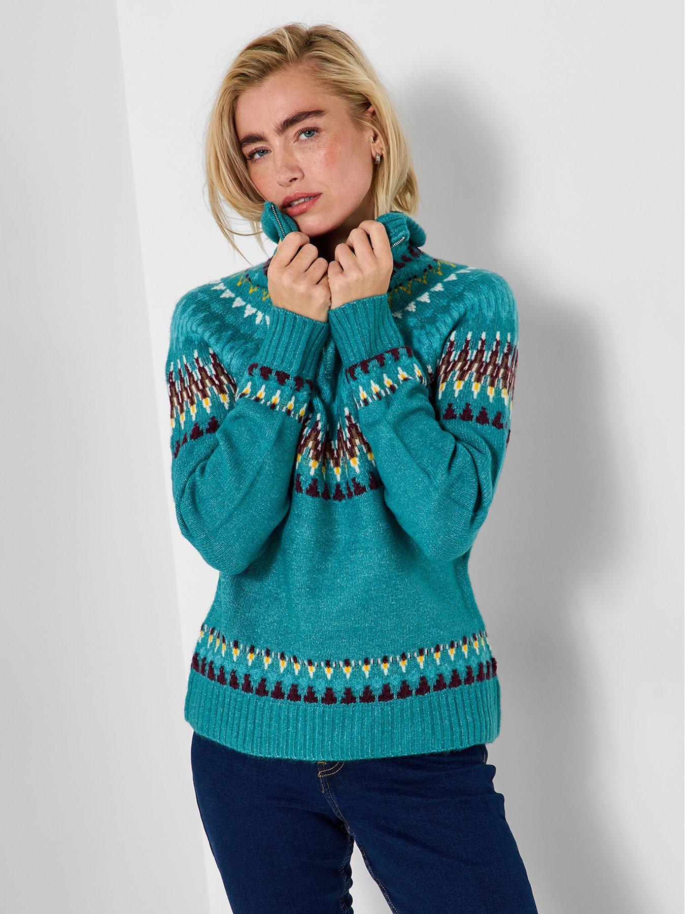  image of joe-browns-cosy-cabin-half-zip-jumper-turquoise
