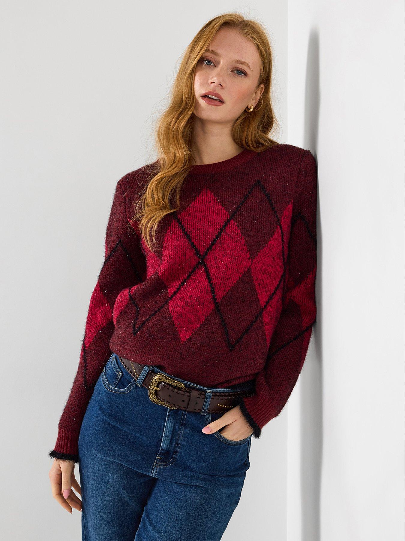 Joe Browns Lana Sparkle Argyle Jumper - Berry