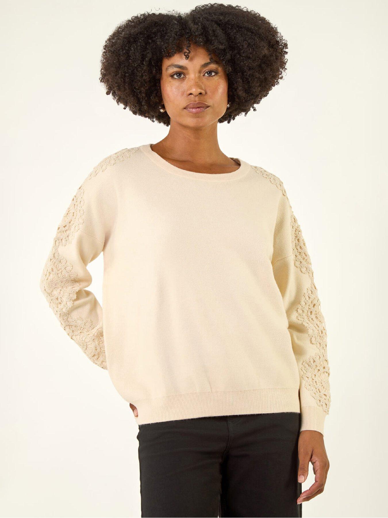 Roman Embroidered Sleeve Knit Jumper - Ivory