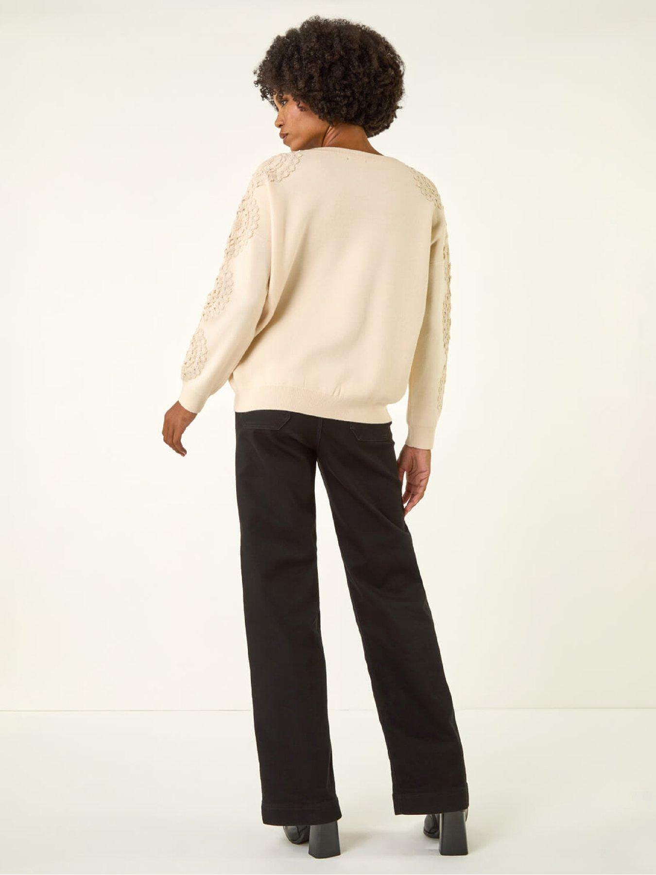  image of roman-embroidered-sleeve-knit-jumper-ivory