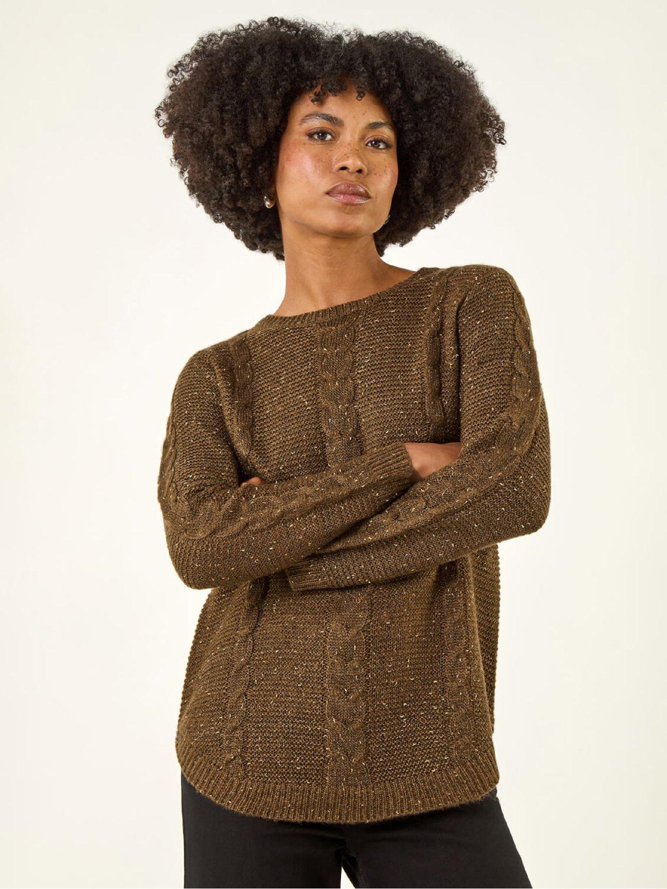 roman-speckled-cable-knit-jumper-brown