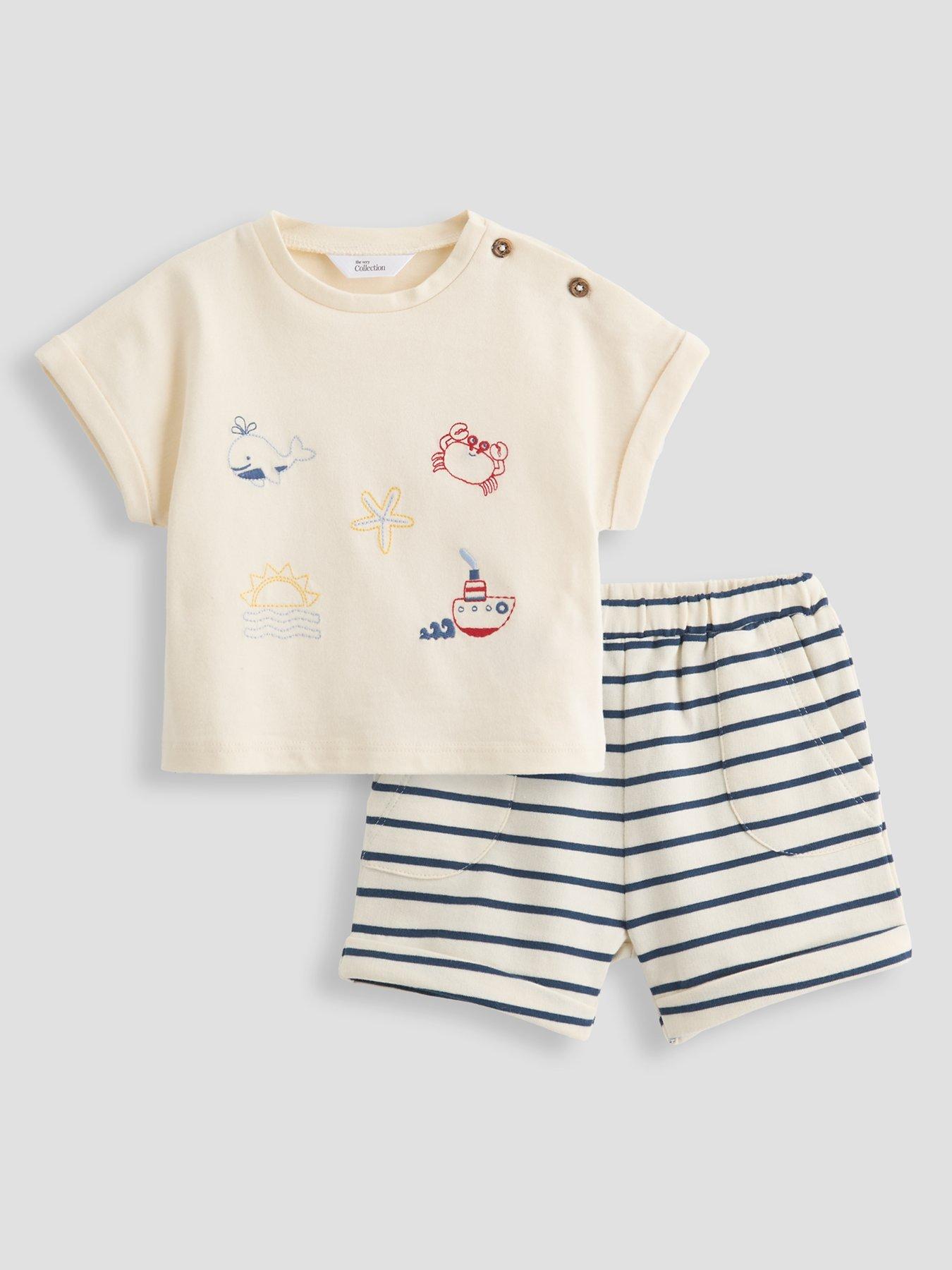 The Very Collection Baby Boys Embroidered Sea Life T-Shirt  &  Shorts Set - Cream