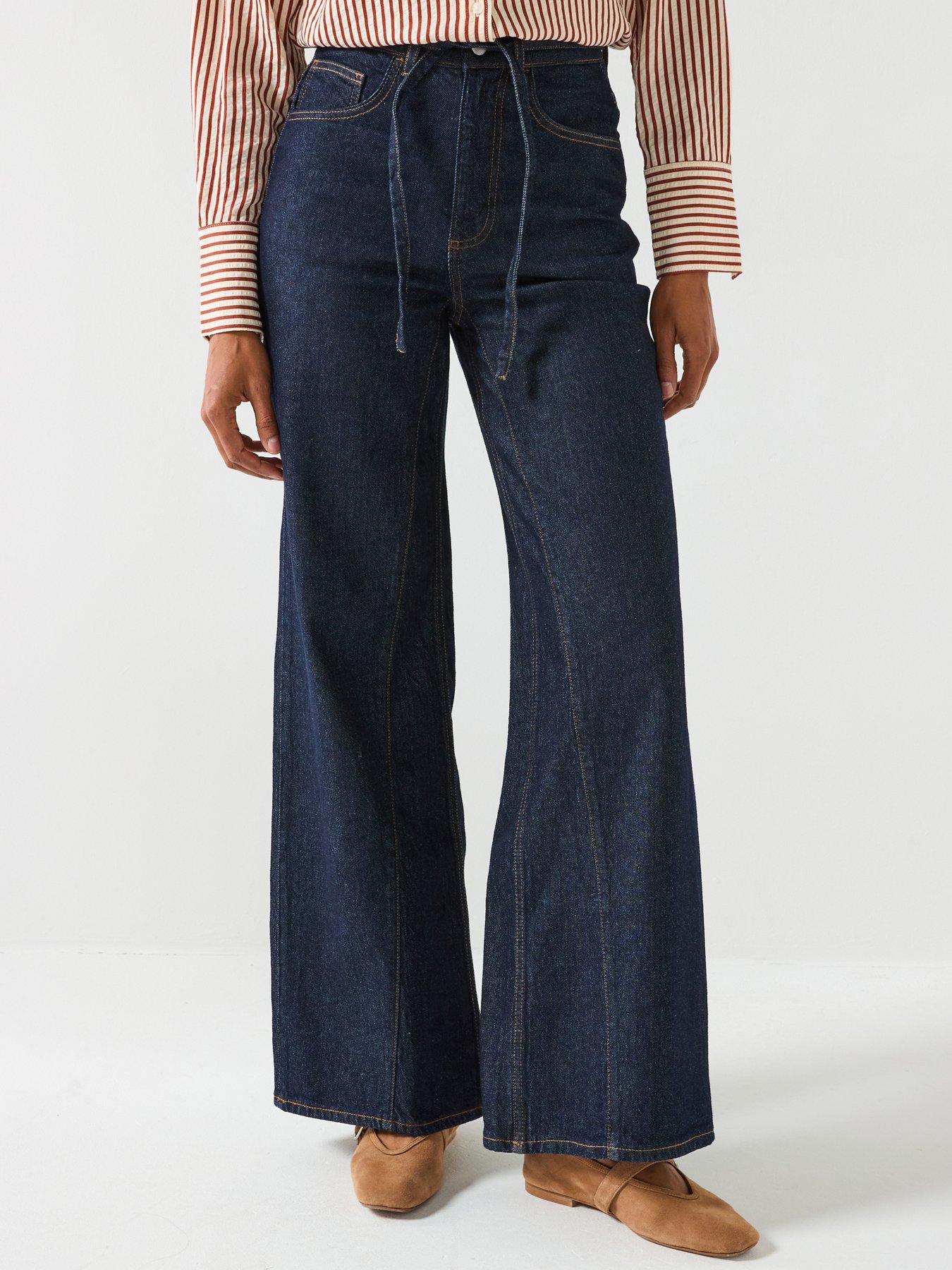 AWARE High Ride Belted Wide Jeans - Blue