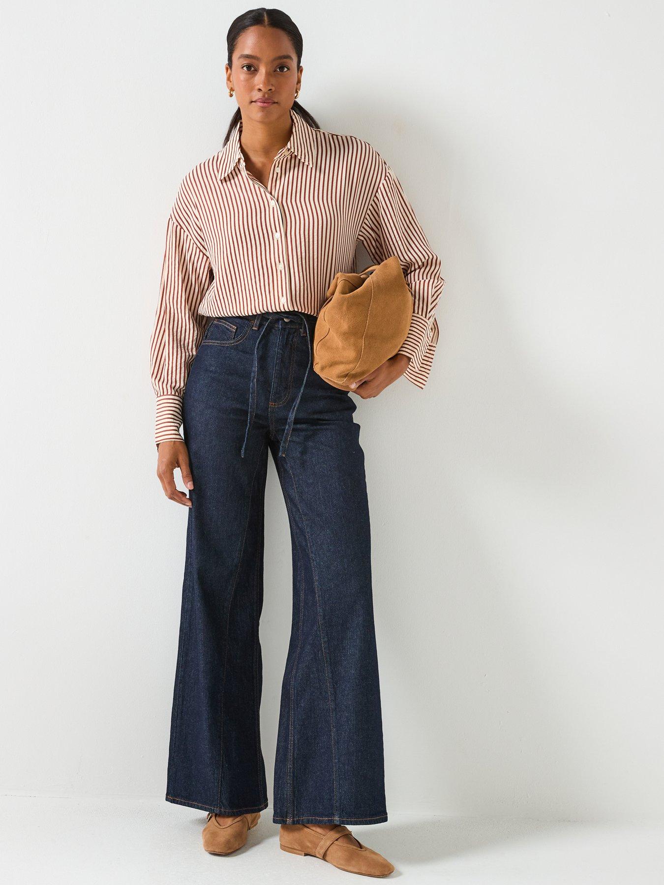  image of aware-high-ride-belted-wide-jeans-blue