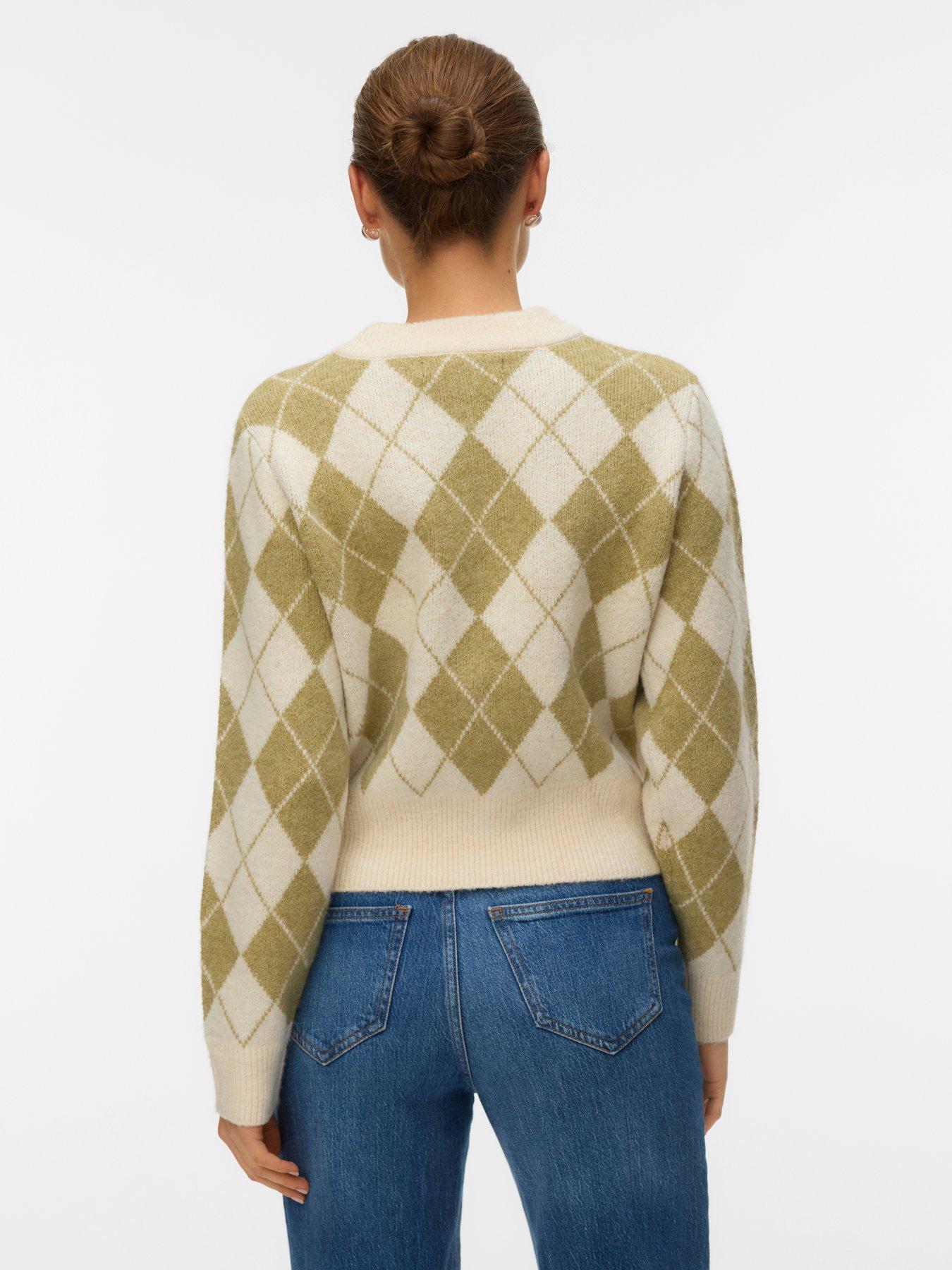  image of vero-moda-halo-long-sleeve-o-neck-argyle-cardigan-pink