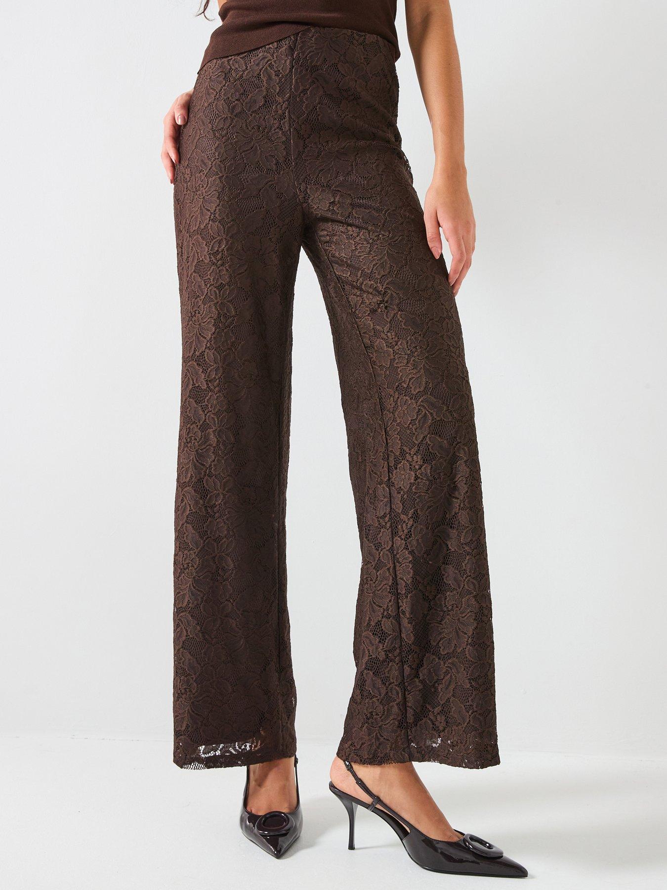 Vero Moda High Waist Wide Leg Jersey Pant - Brown