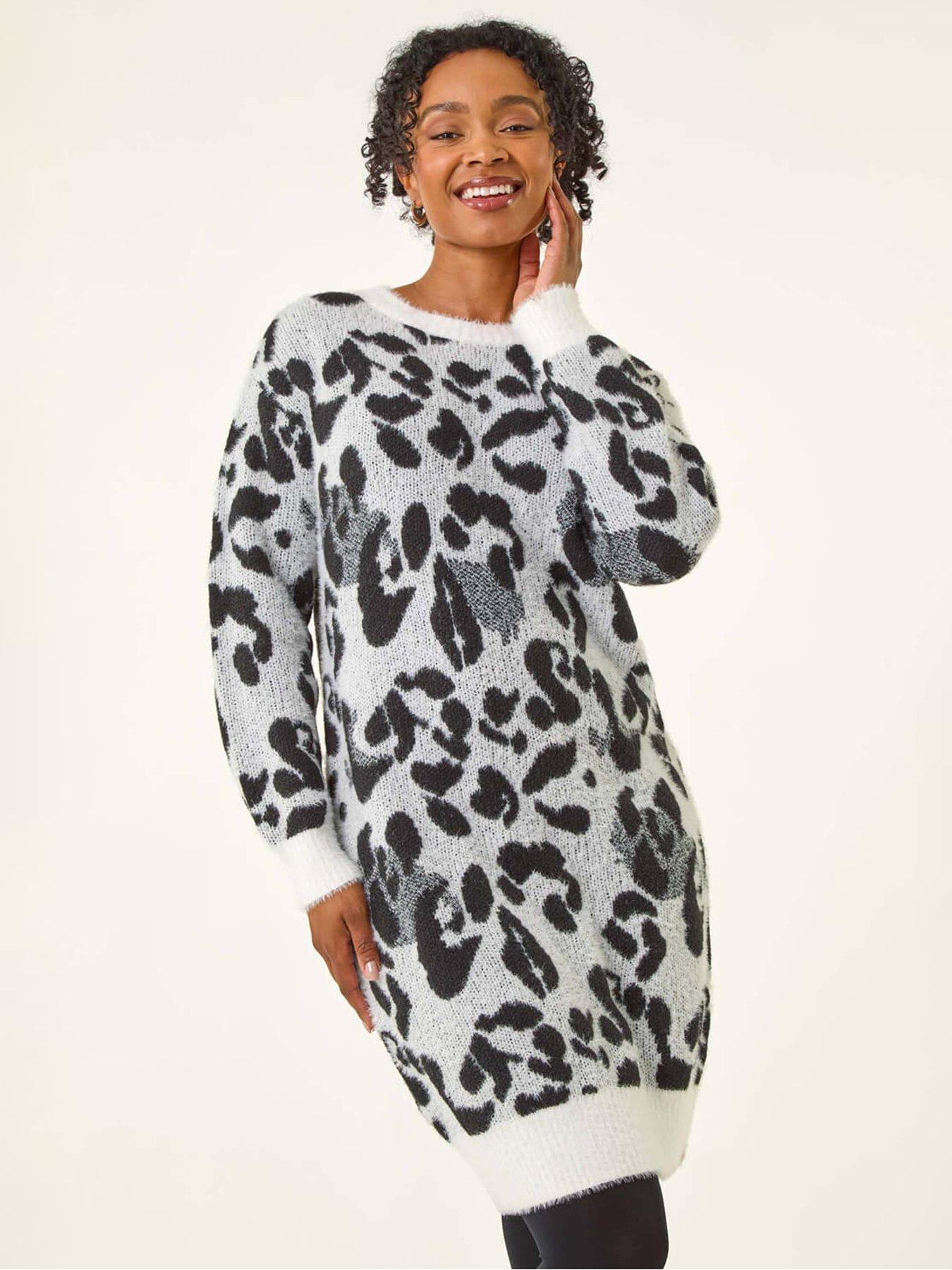  image of roman-petite-animal-print-knitted-dress-grey