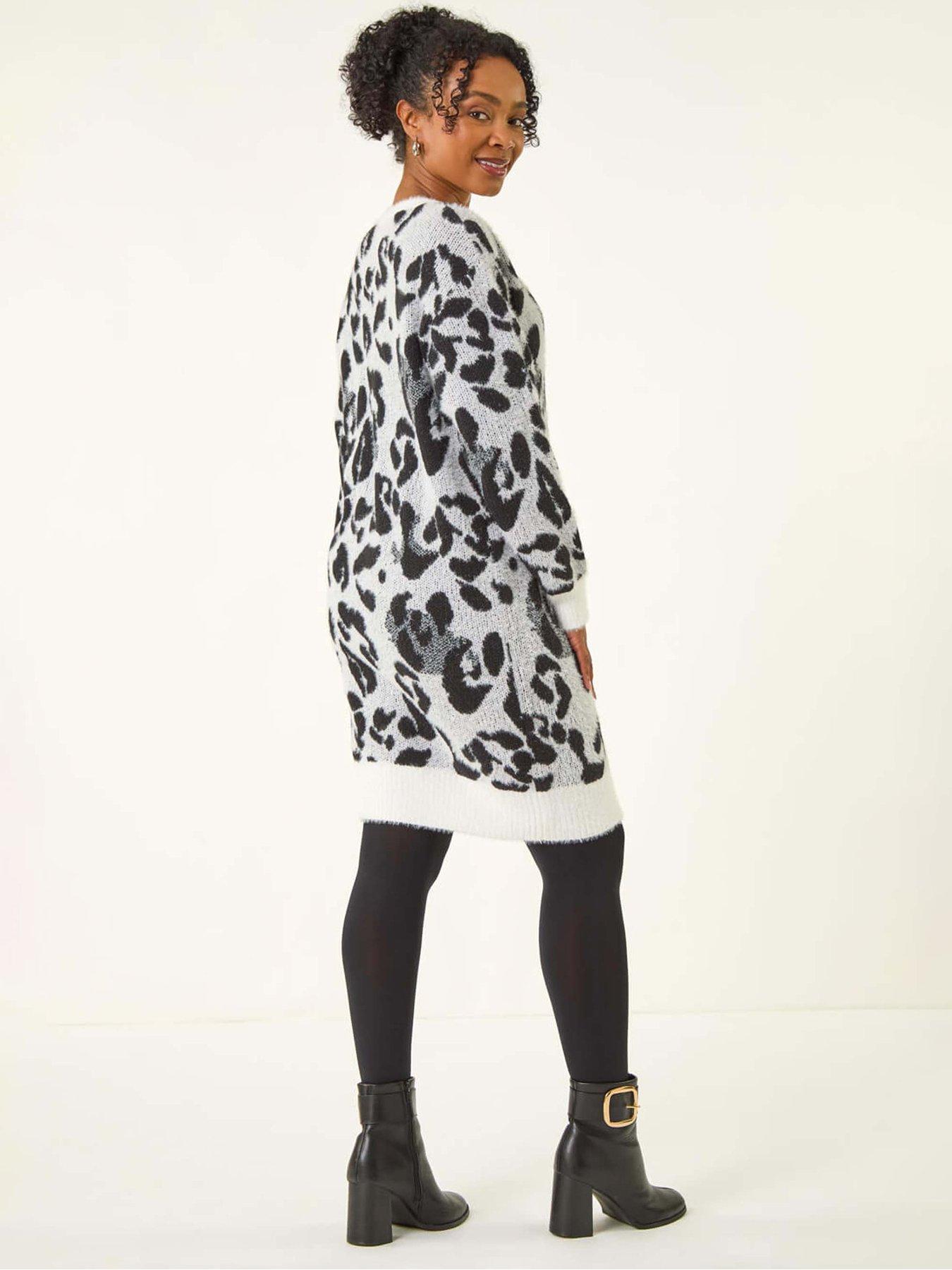  image of roman-petite-animal-print-knitted-dress-grey