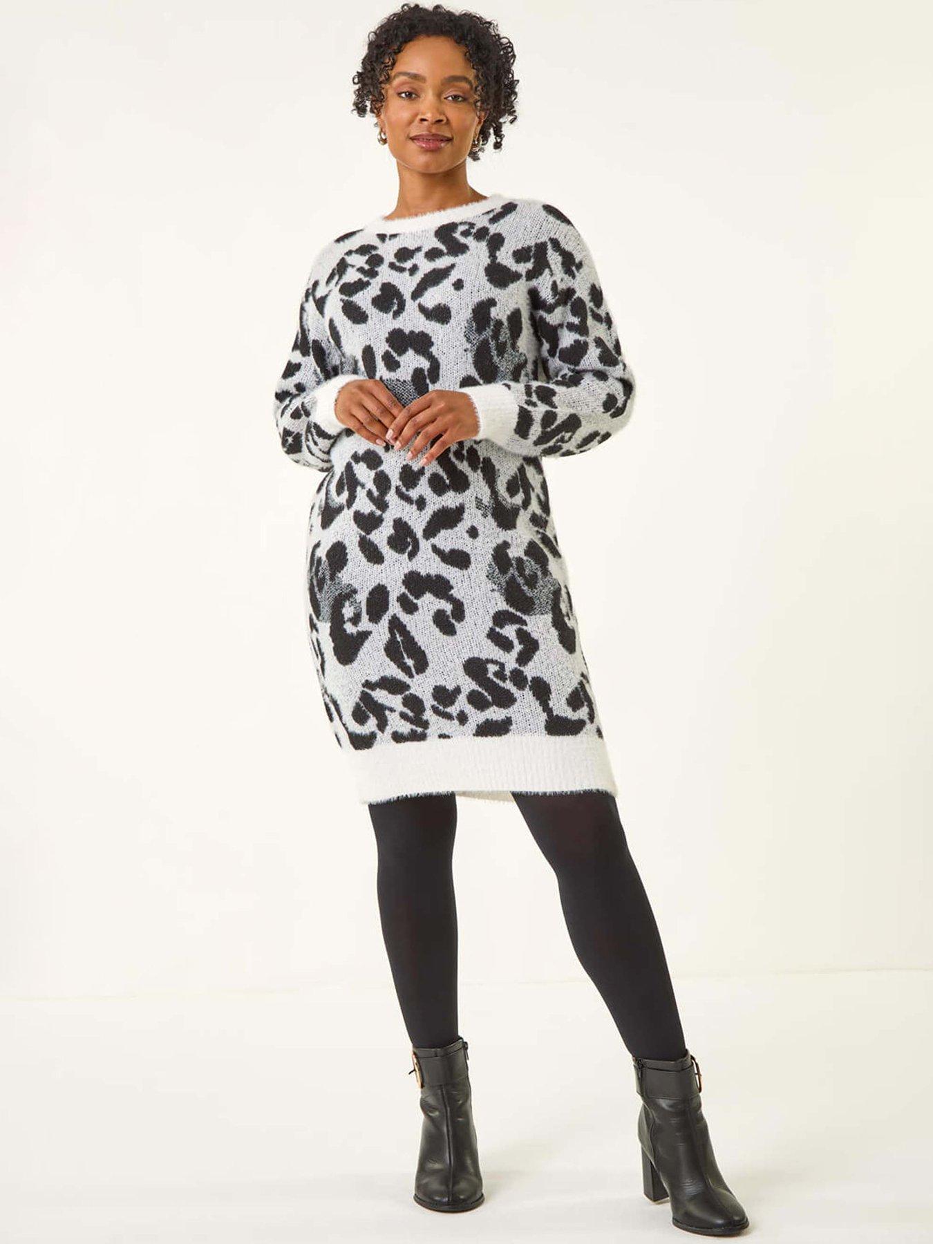  image of roman-petite-animal-print-knitted-dress-grey