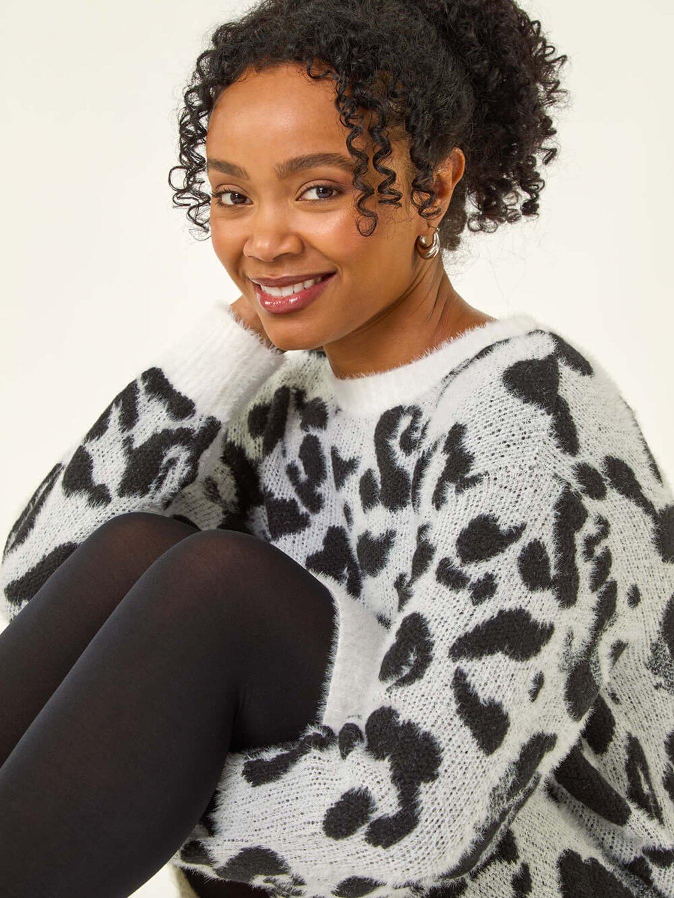  image of roman-petite-animal-print-knitted-dress-grey