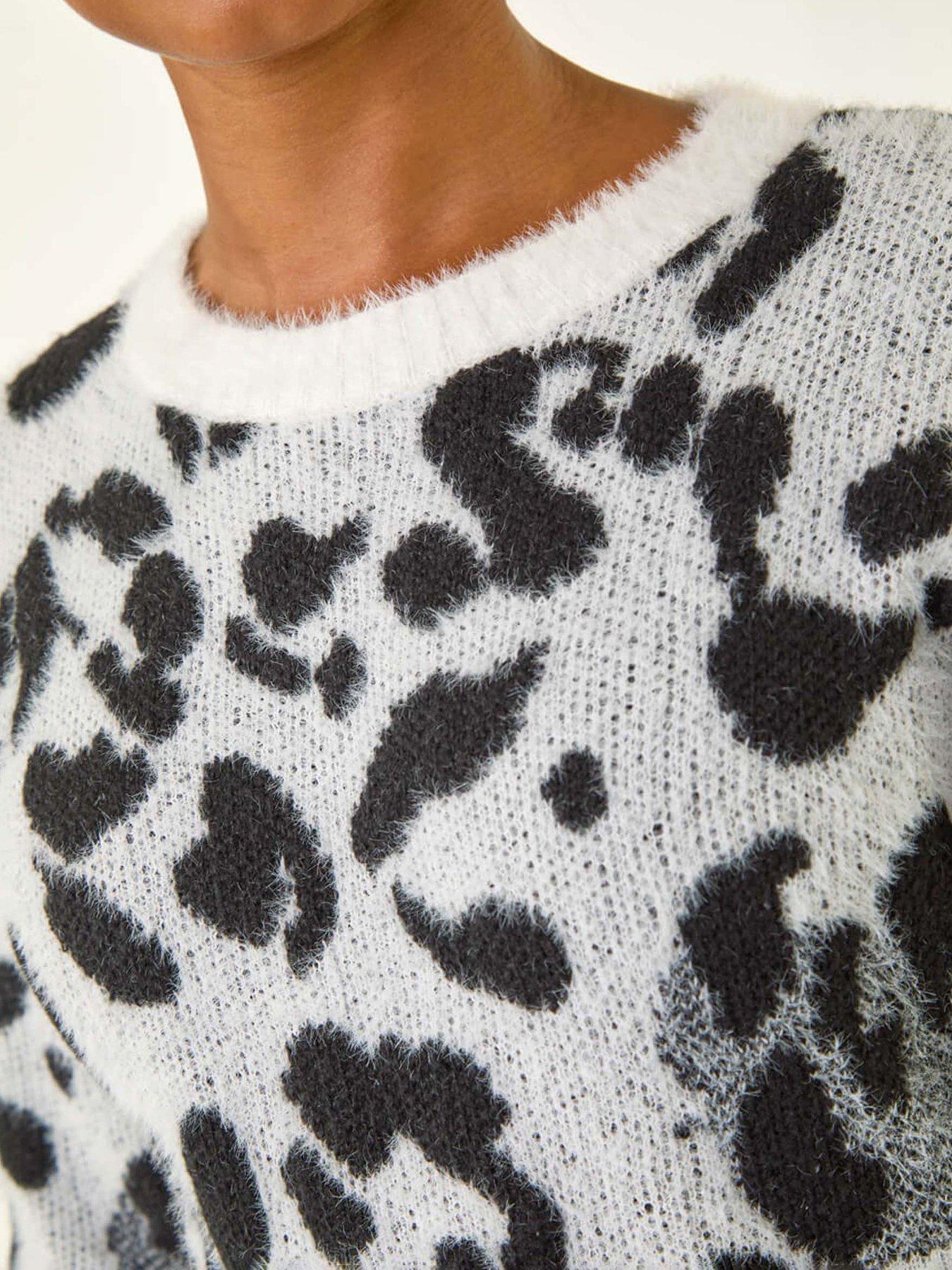  image of roman-petite-animal-print-knitted-dress-grey