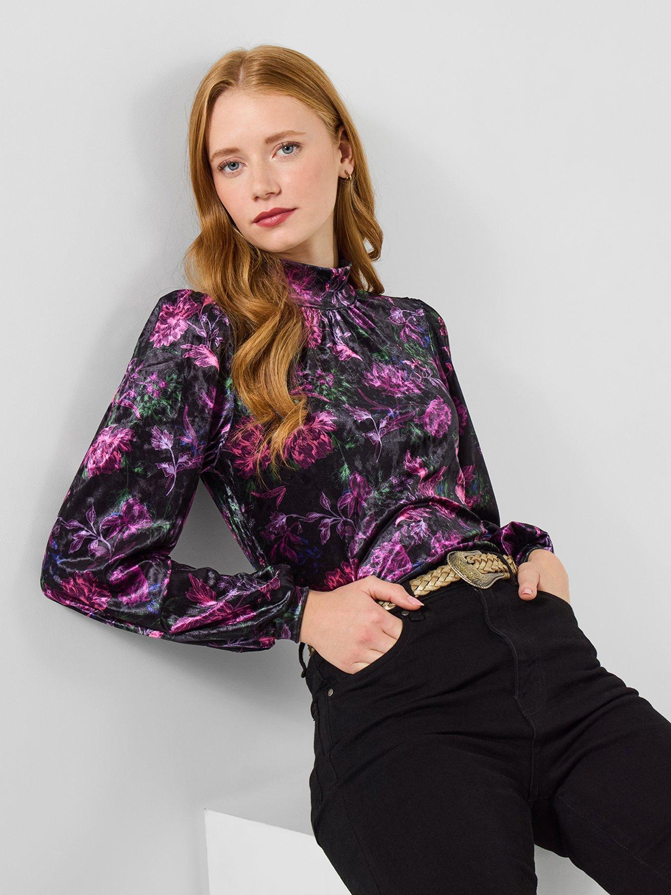 Joe Browns Gracie Printed Velour High Neck Top - Black