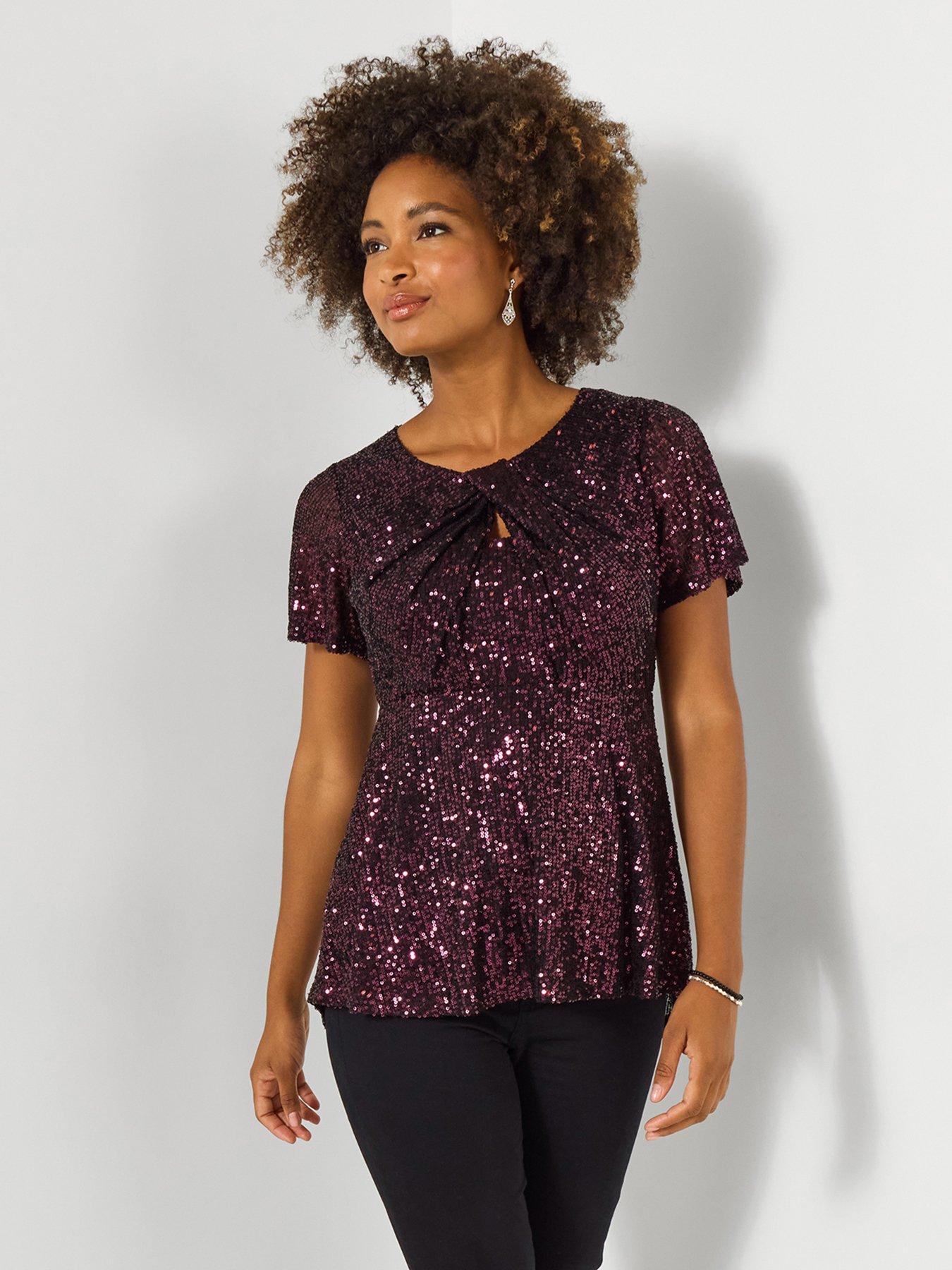 Joe Browns Sparkle Season Sequined Top - Berry