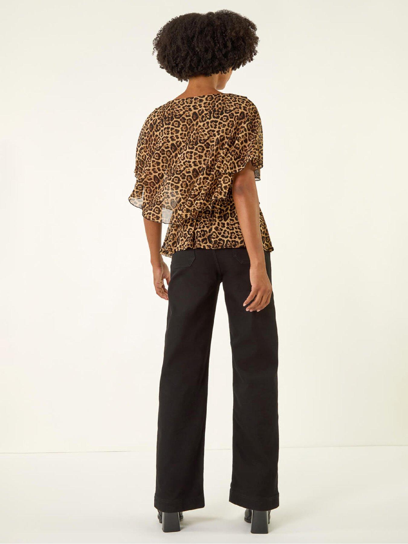  image of roman-animal-print-mesh-overlay-top-tan