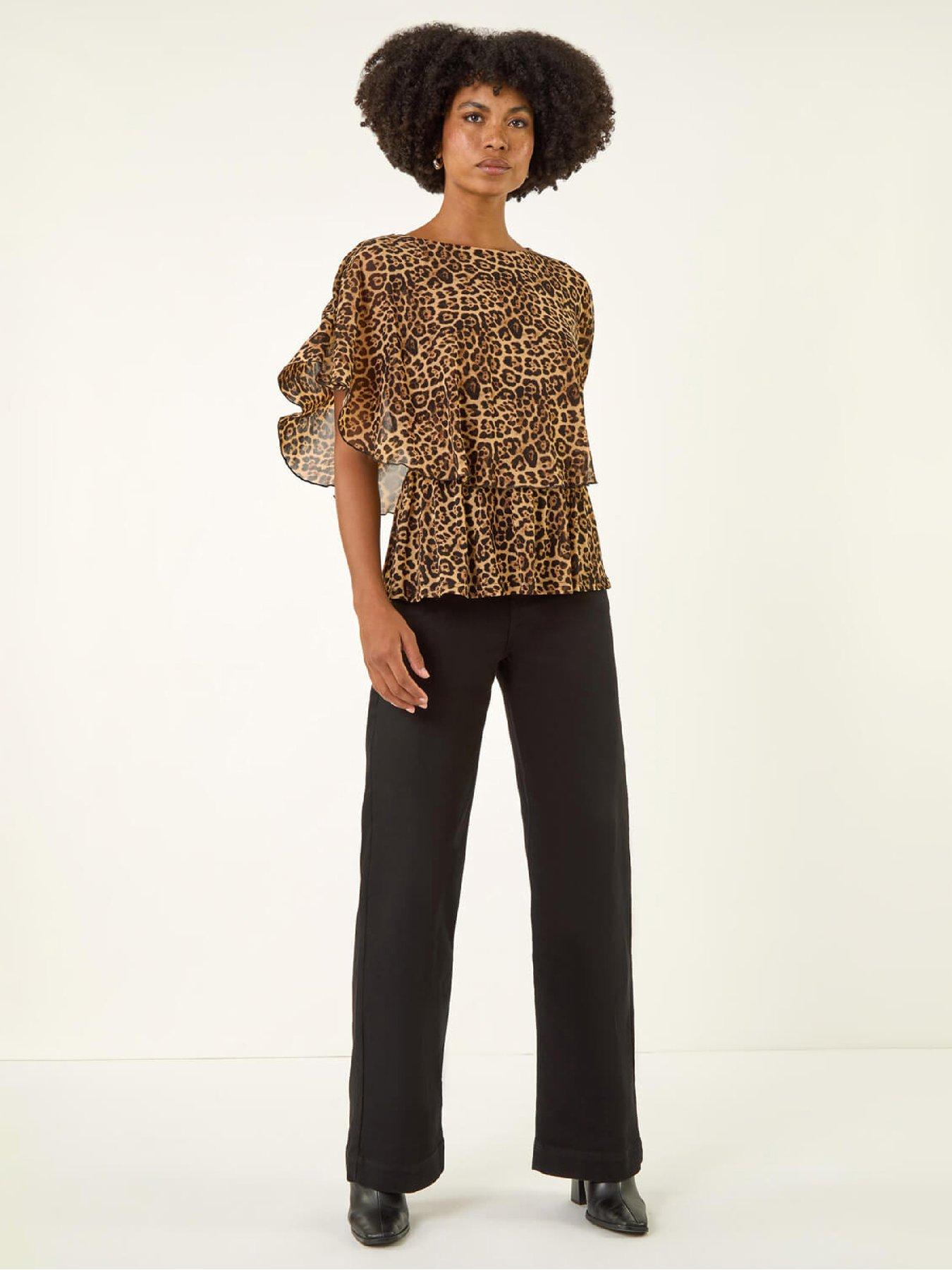  image of roman-animal-print-mesh-overlay-top-tan