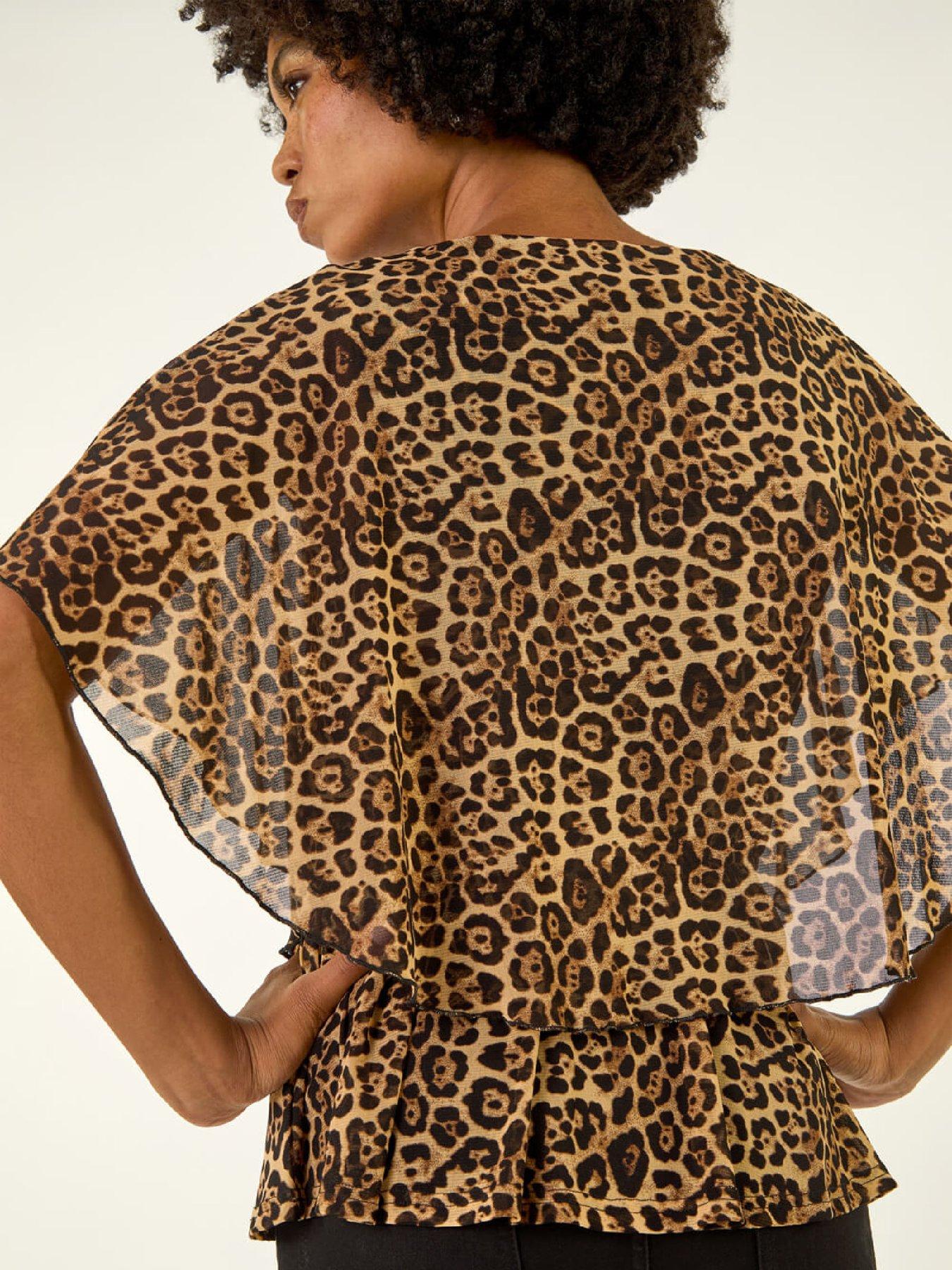  image of roman-animal-print-mesh-overlay-top-tan