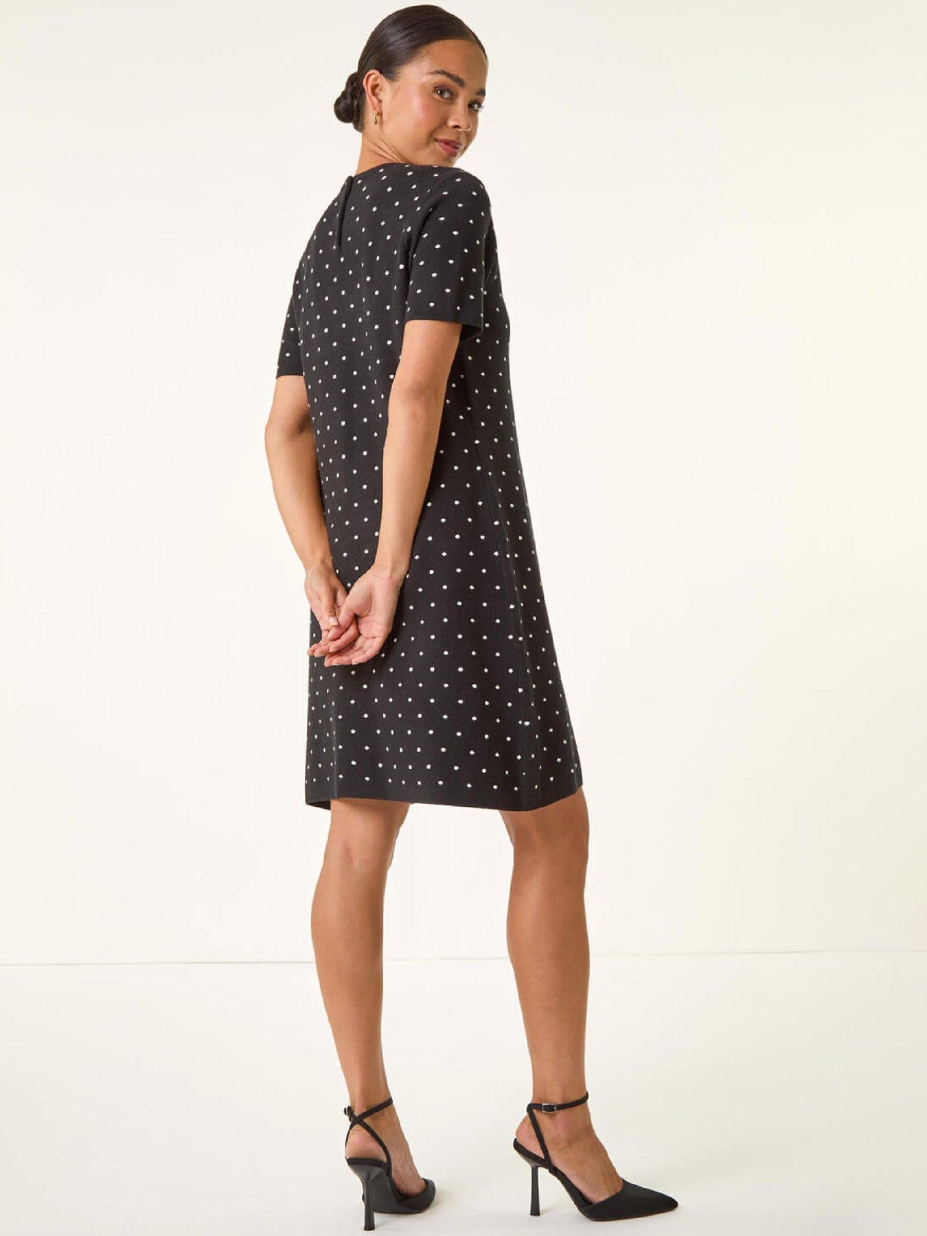  image of roman-petite-polka-dot-knit-dress-black