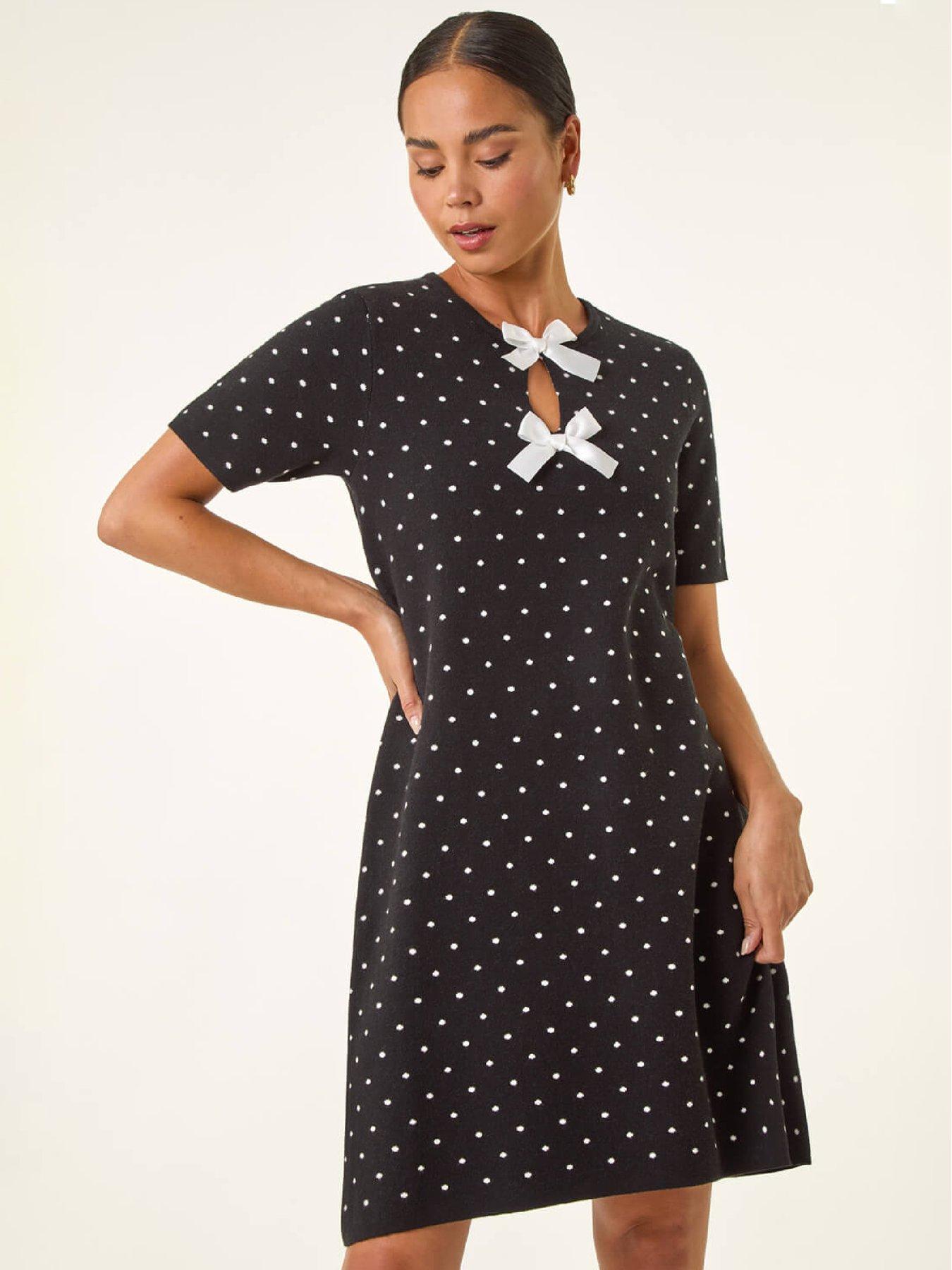  image of roman-petite-polka-dot-knit-dress-black