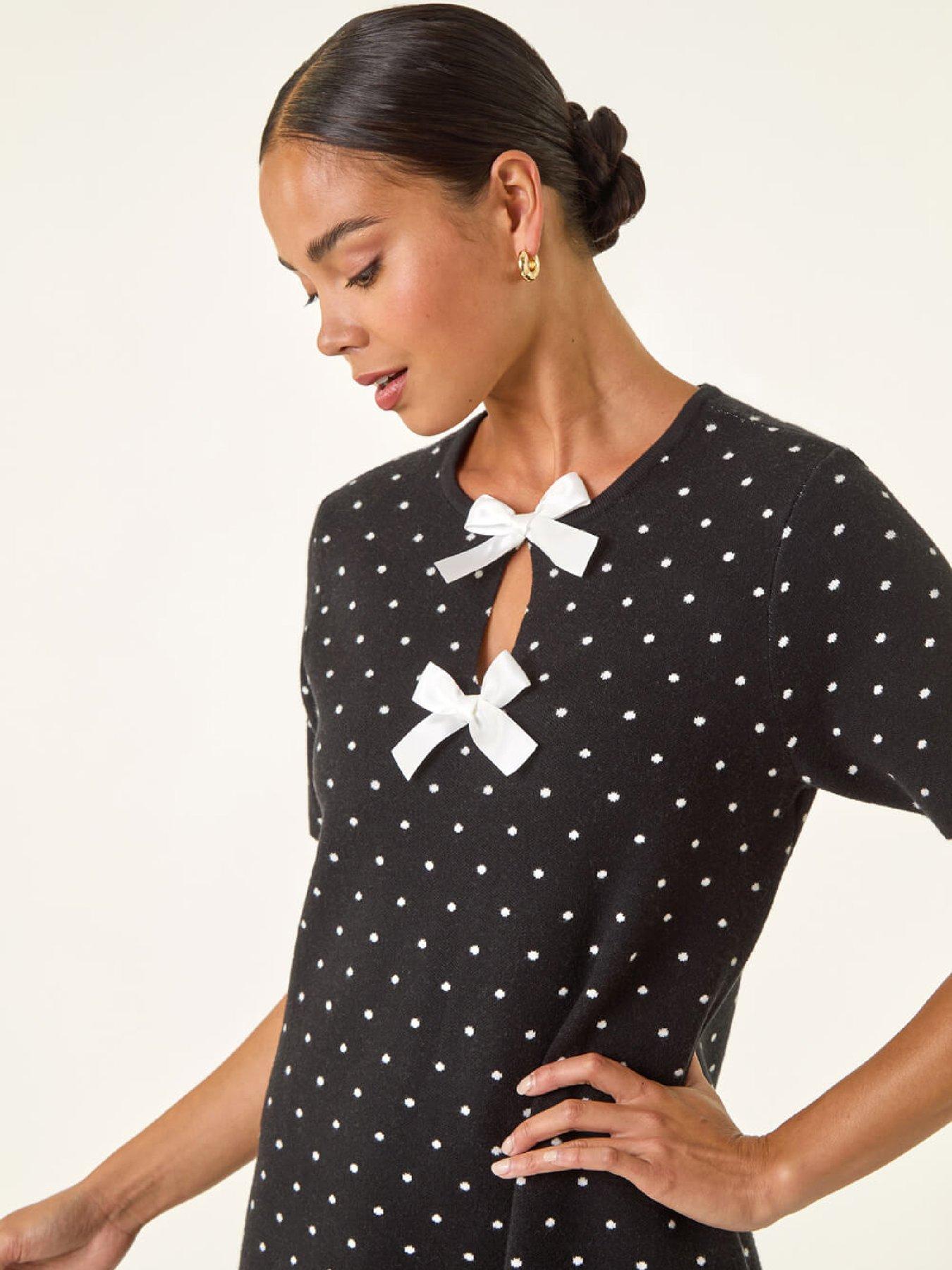  image of roman-petite-polka-dot-knit-dress-black