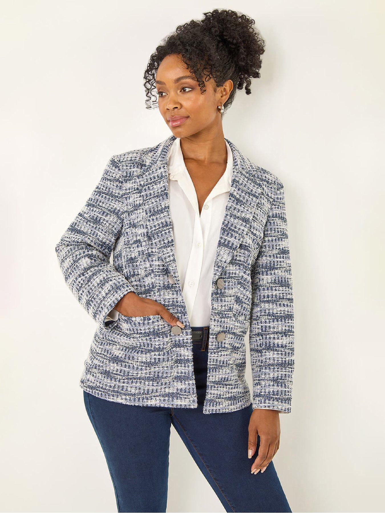 Roman Petite Collared Boucle Jacket - Navy