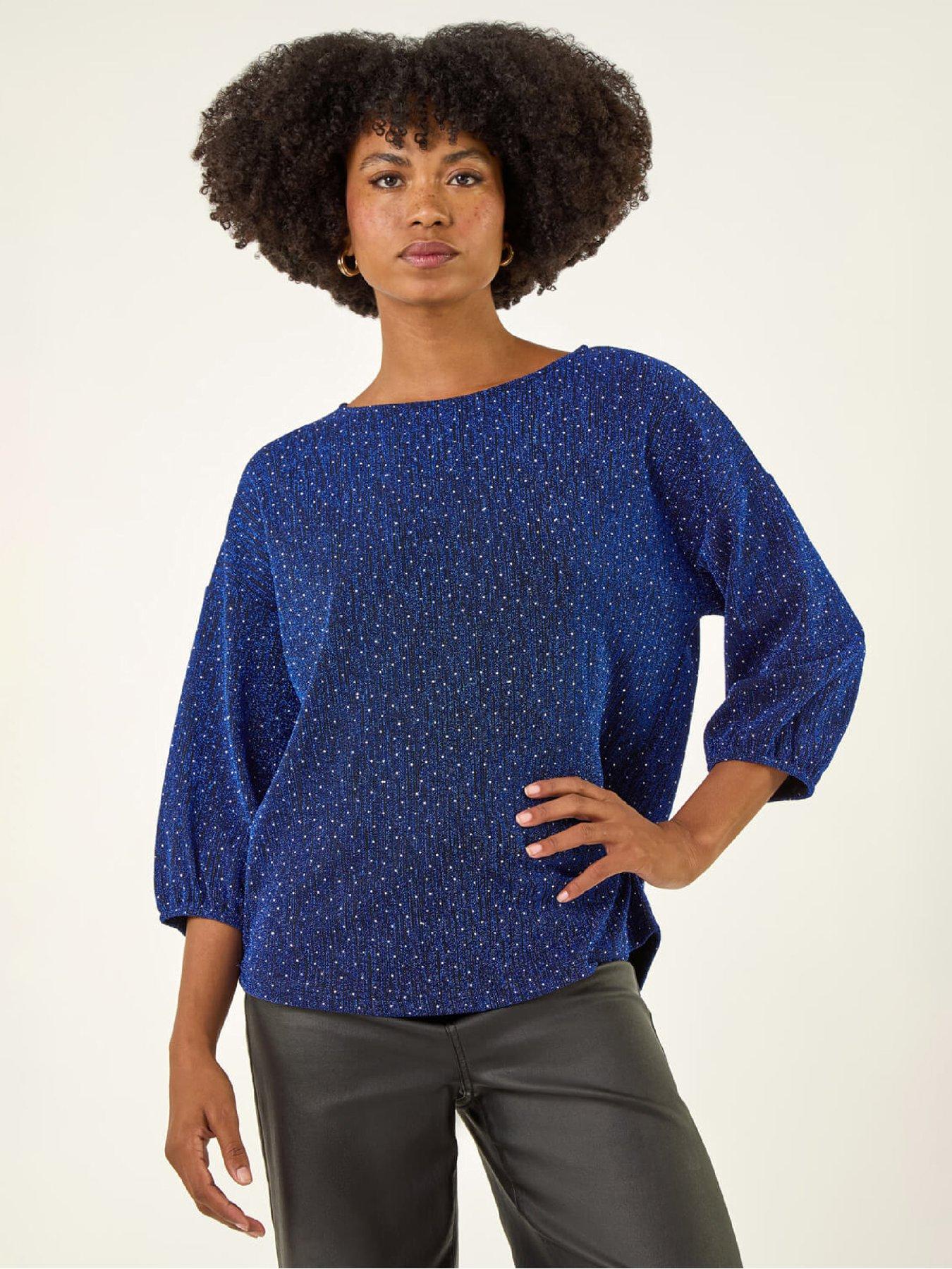  image of roman-metallic-textured-stretch-t-shirt-blue