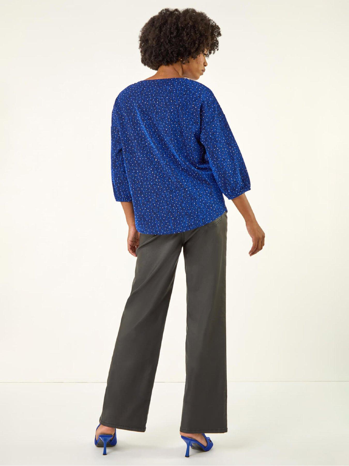  image of roman-metallic-textured-stretch-t-shirt-blue