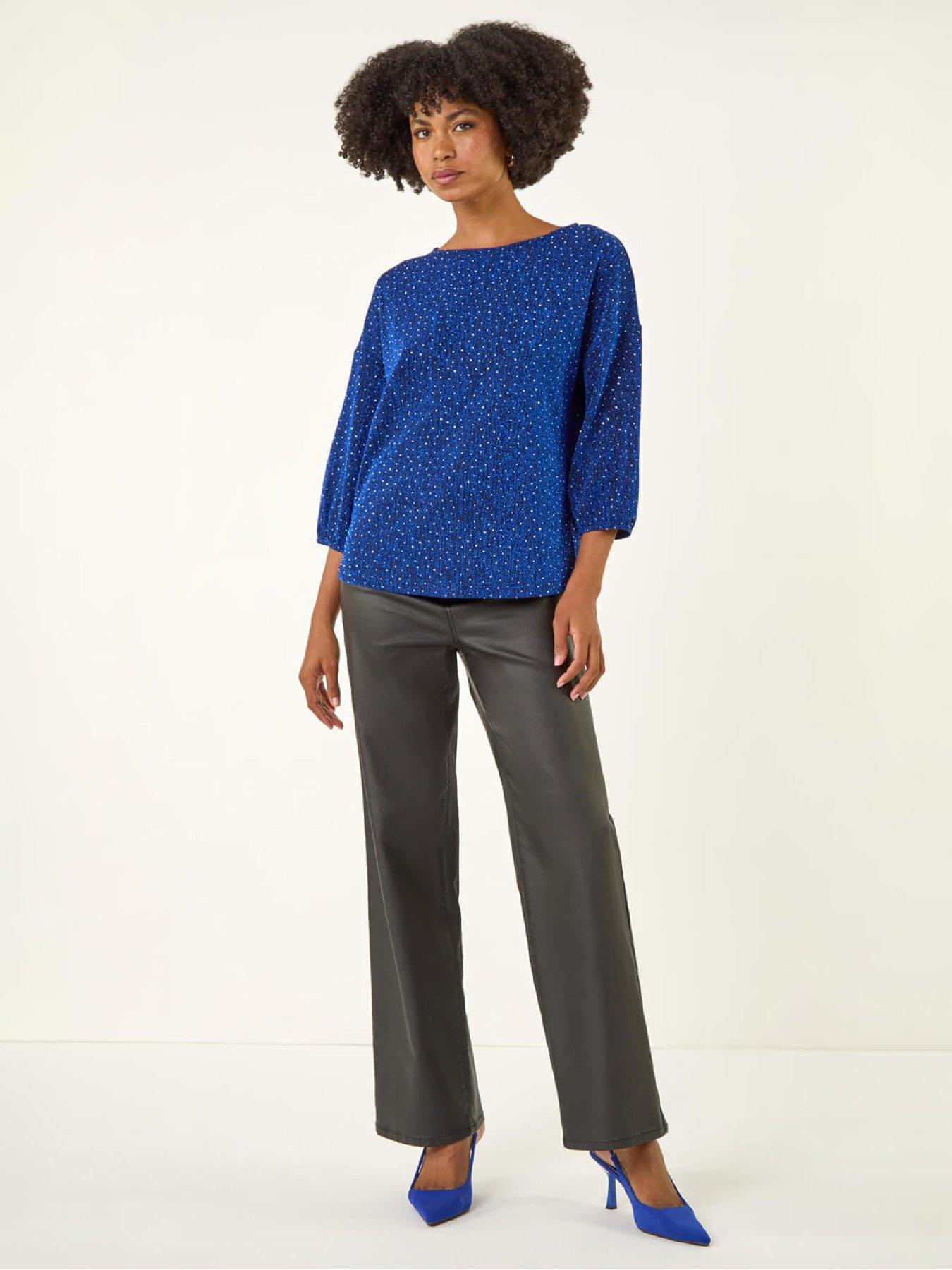  image of roman-metallic-textured-stretch-t-shirt-blue