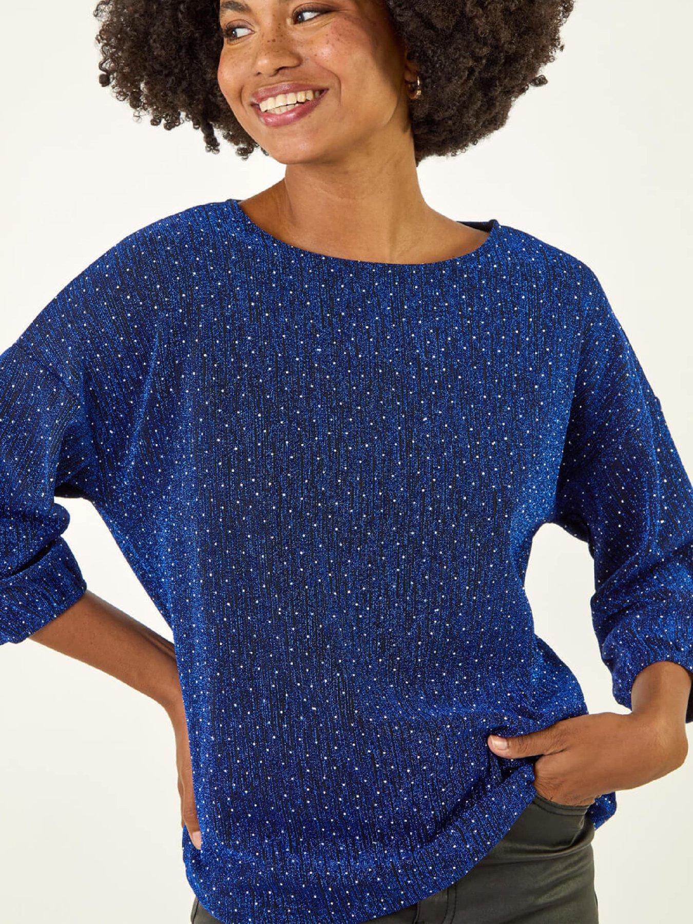  image of roman-metallic-textured-stretch-t-shirt-blue