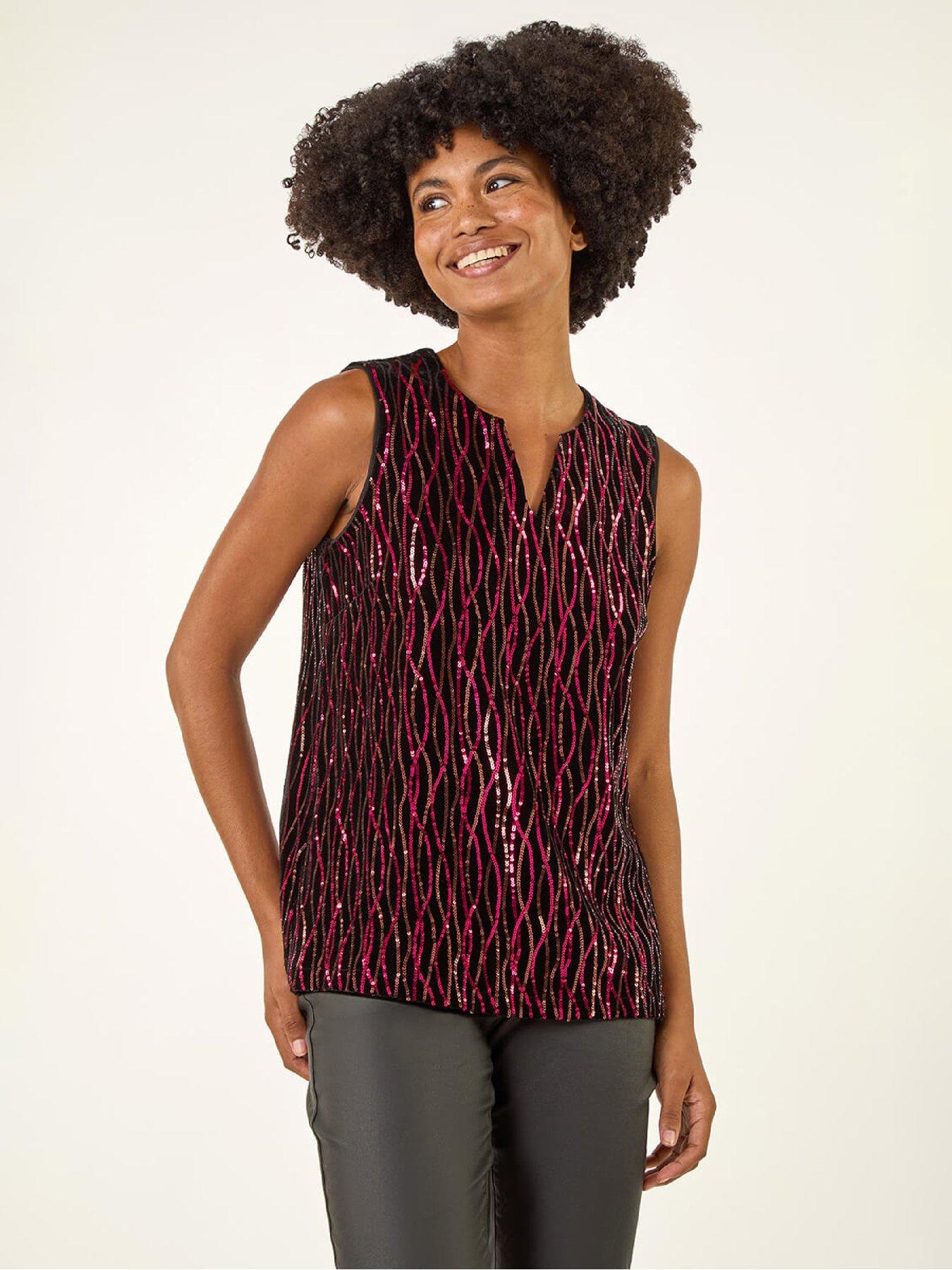 Roman Sequin Velvet Vest Top - Fuchsia