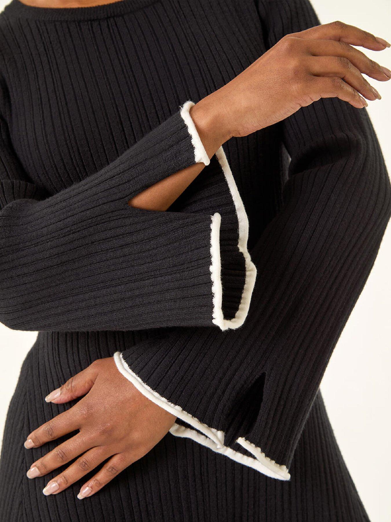  image of roman-petite-contrast-trim-knit-dress-black
