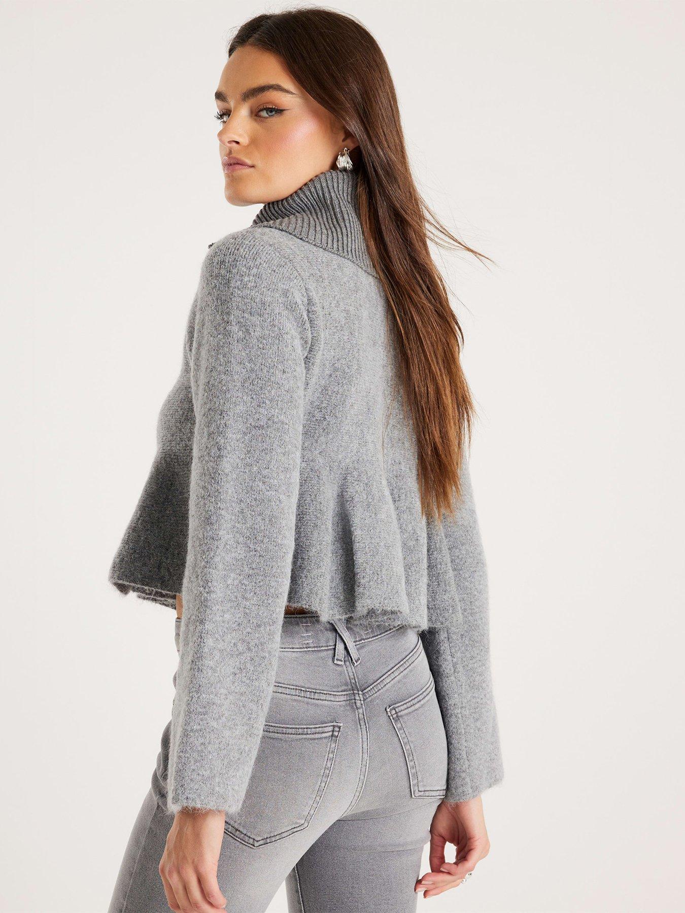  image of river-island-collar-detail-peplum-jumper-grey