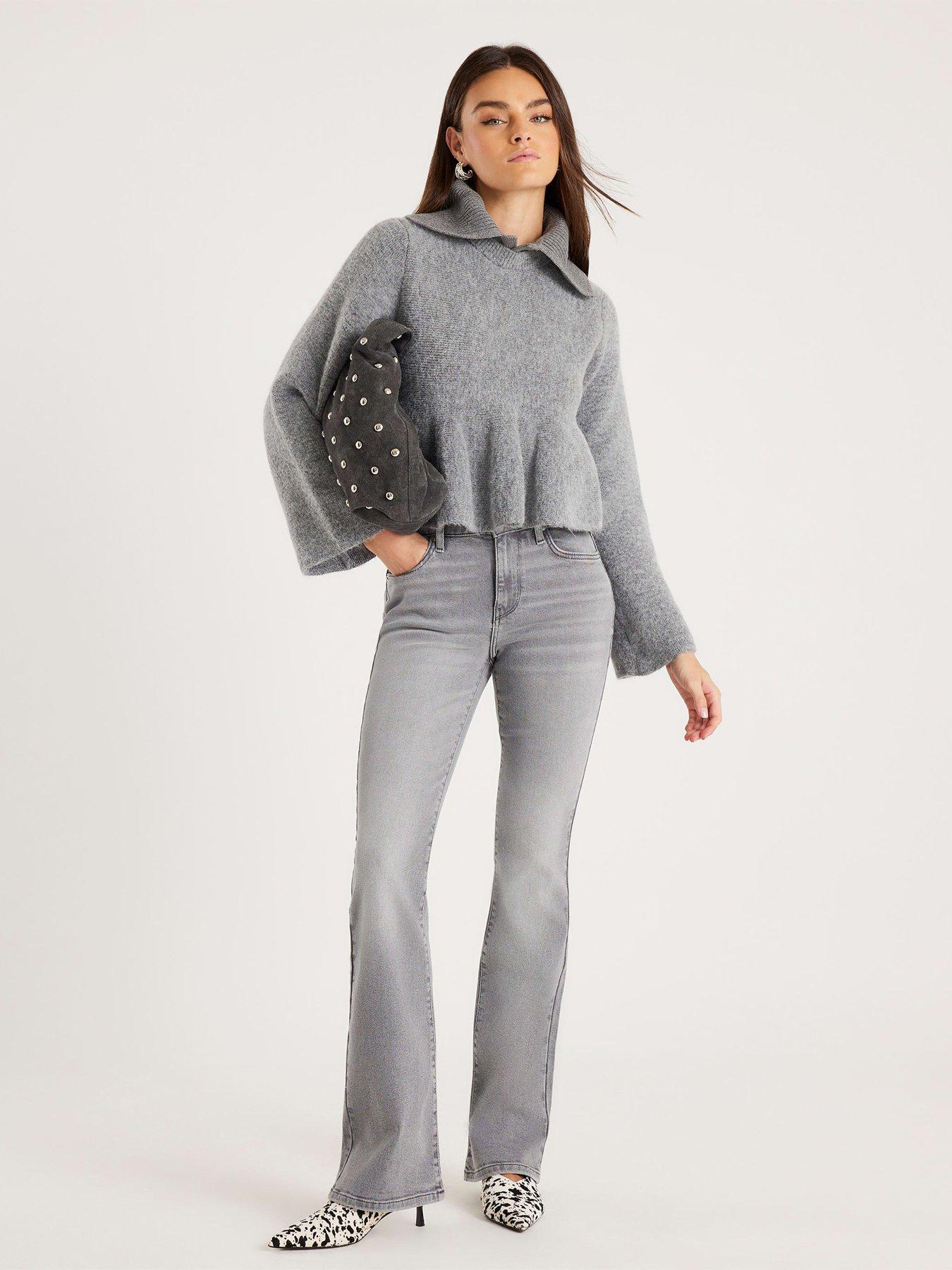  image of river-island-collar-detail-peplum-jumper-grey