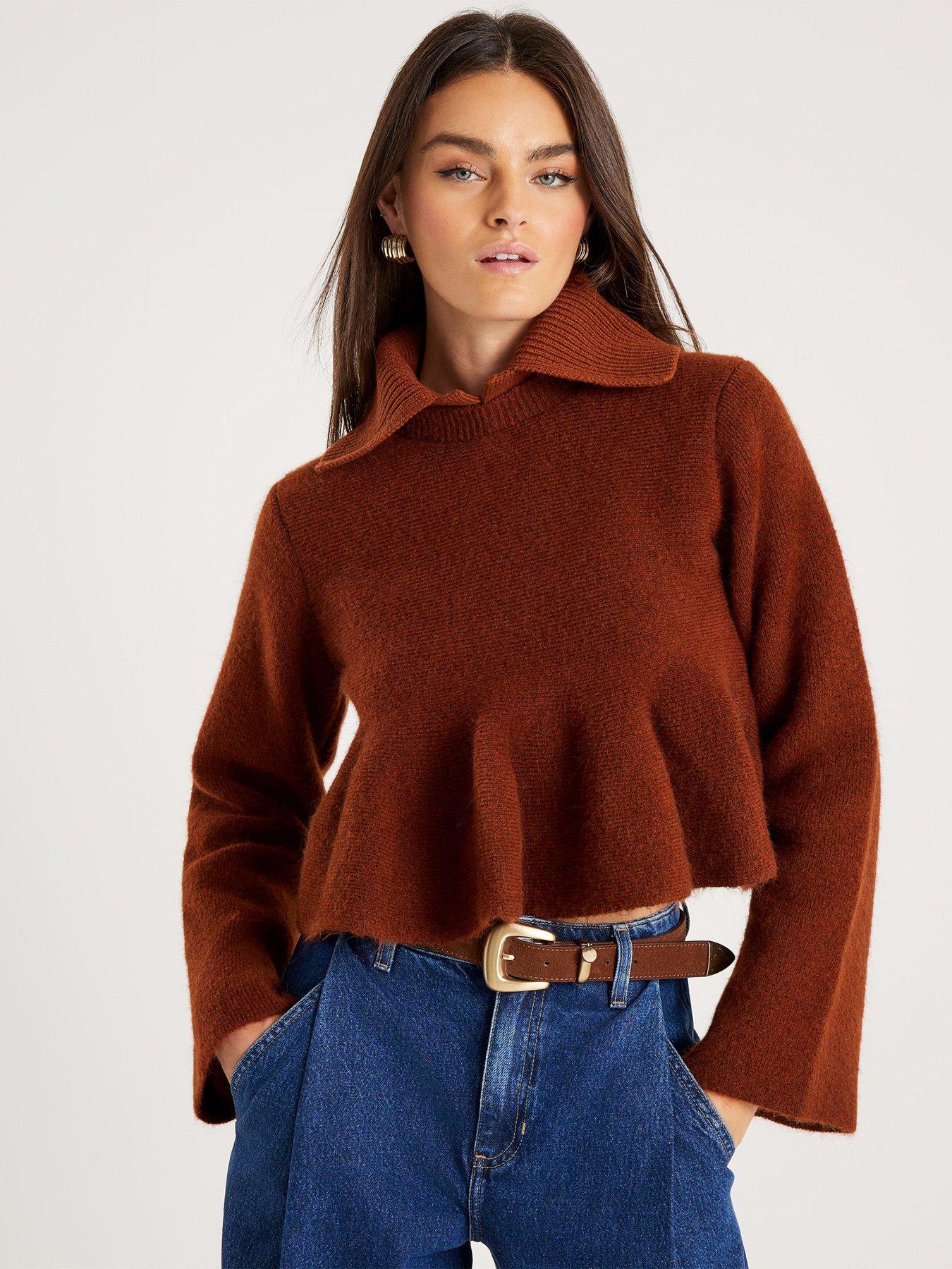 River Island Collar Detail Peplum Jumper - Brown