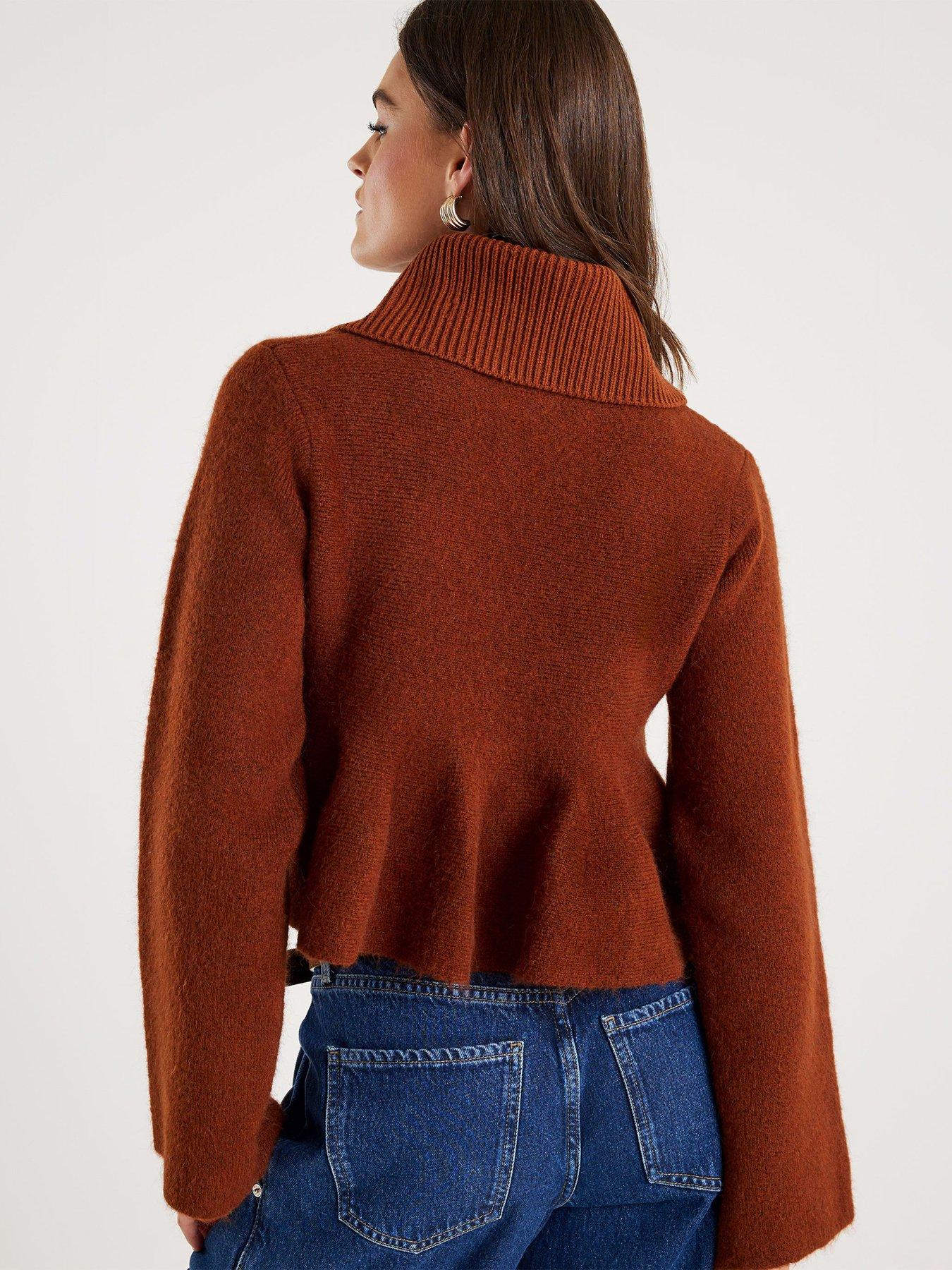 stillFront image of river-island-collar-detail-peplum-jumper-brown